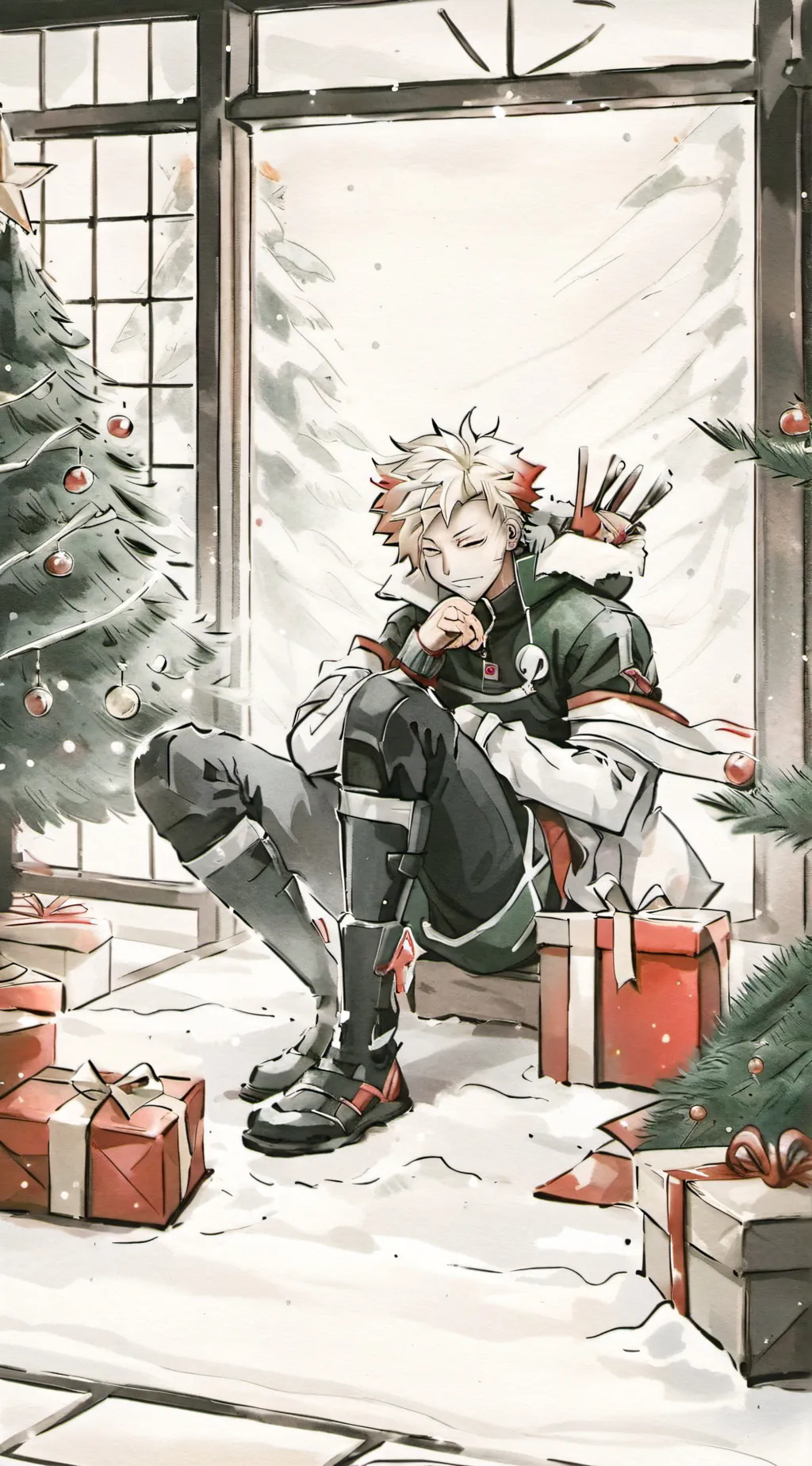 ai character: MHA Xmas background