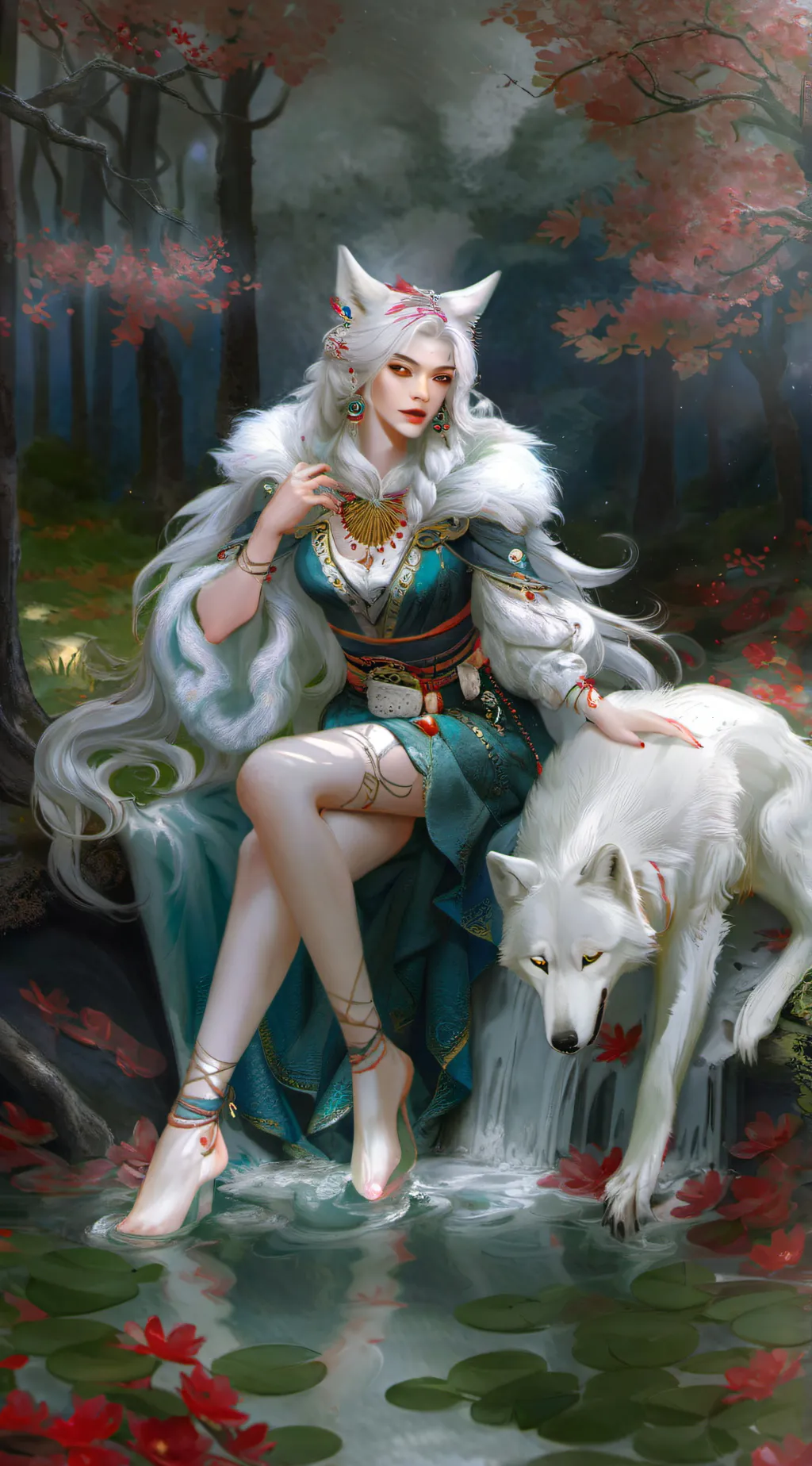 ai character: pretty alpha wolf  background