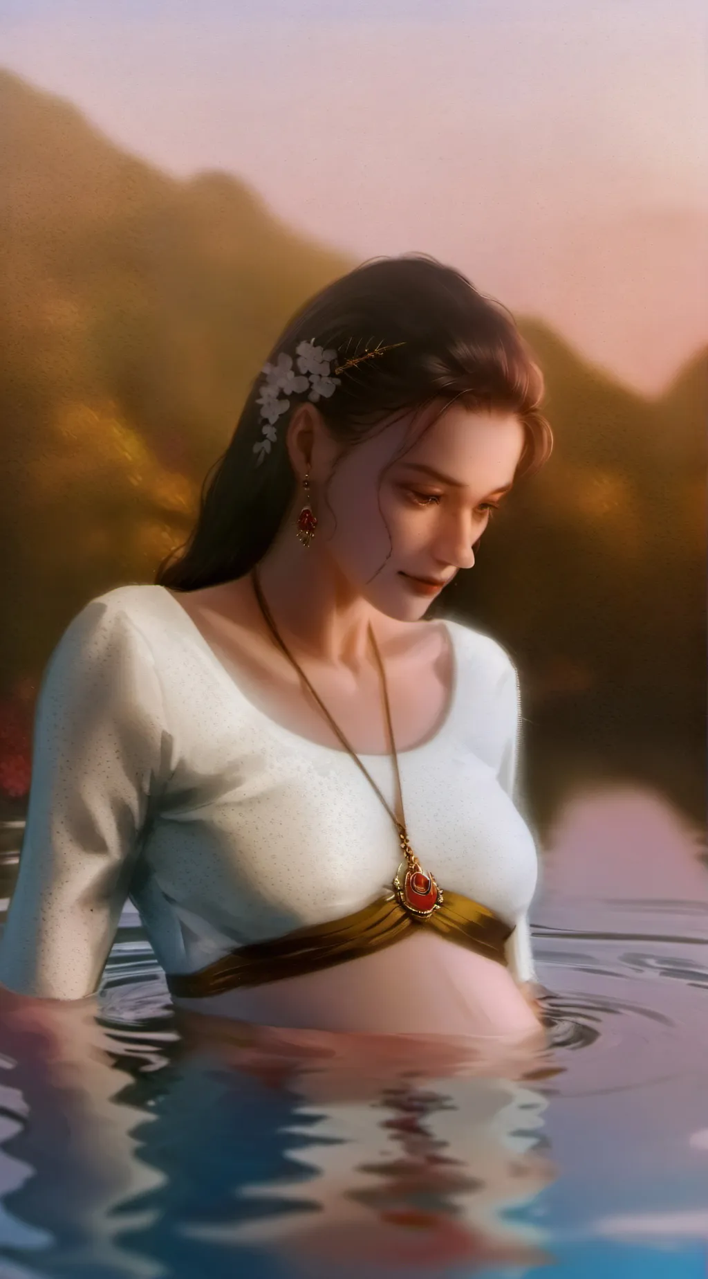 ai character: Pregnant in pool background