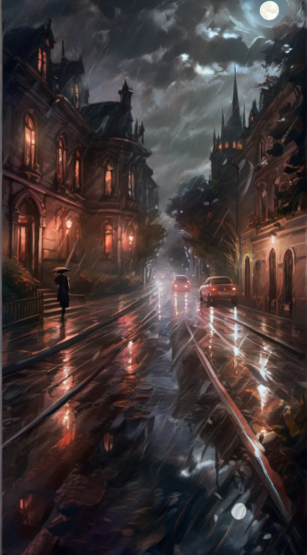 ai character: walk in the rain background