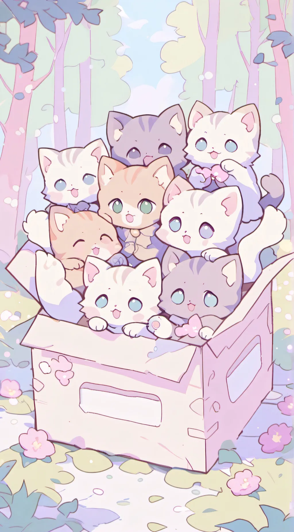 ai character: 8 kitties  background