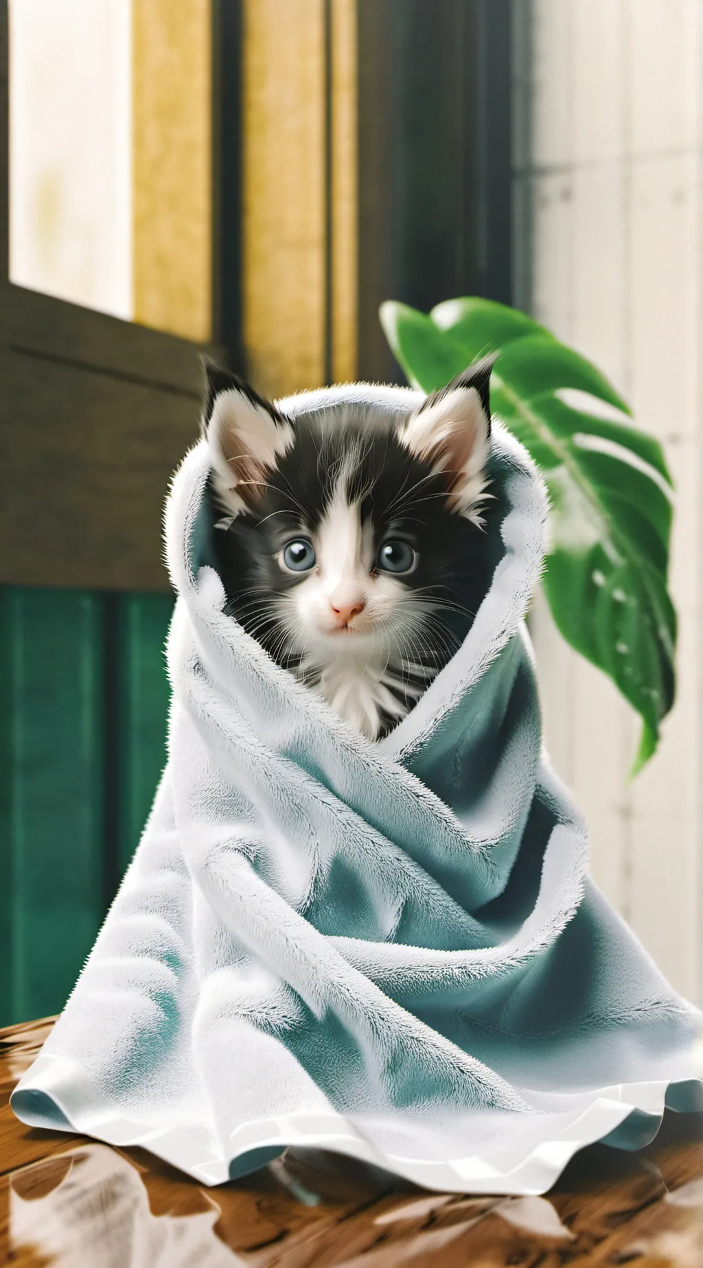 ai character: Kitten in towel background