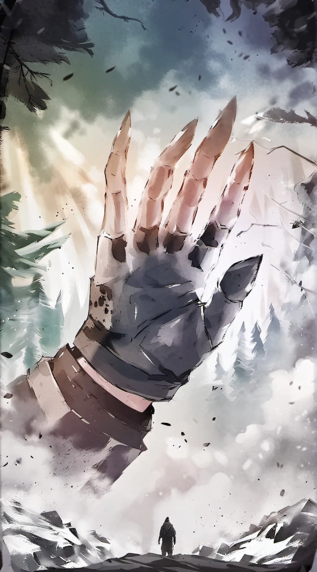 ai character: giant hand background