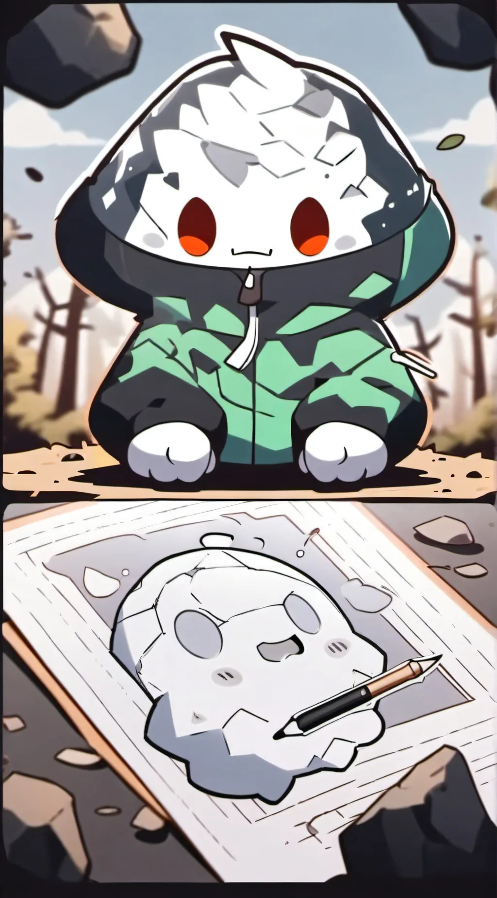 ai character: pebble background