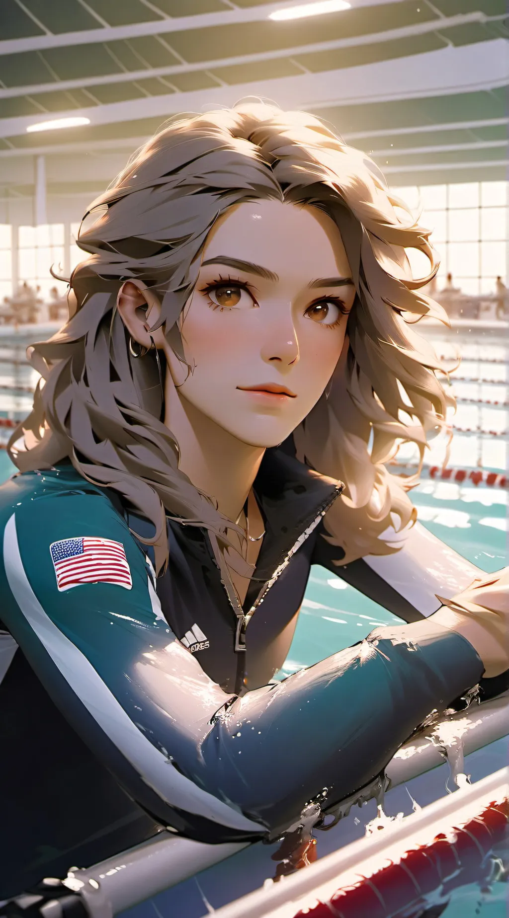 ai character: Gretchen Walsh  background