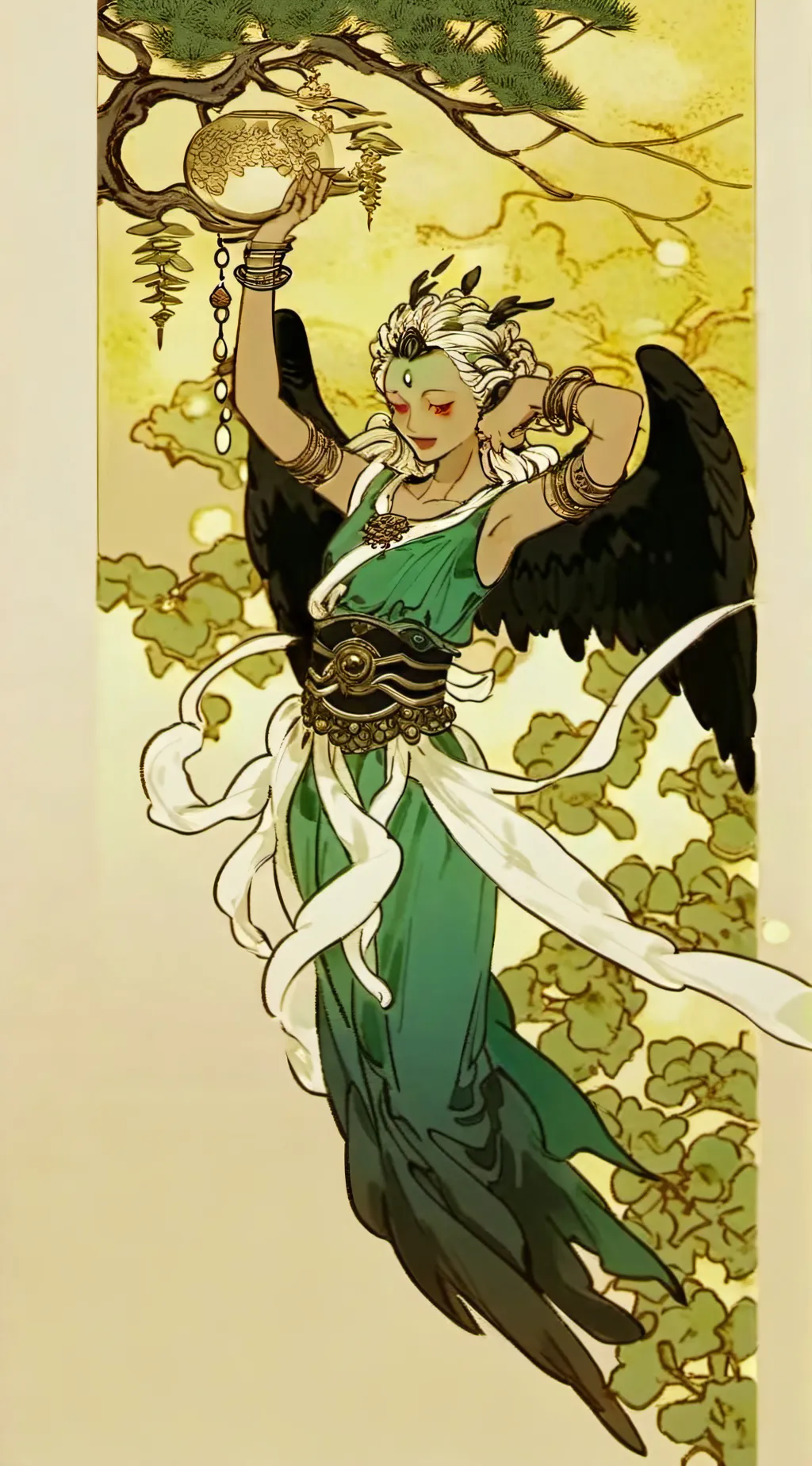 ai character: harpy hair  background