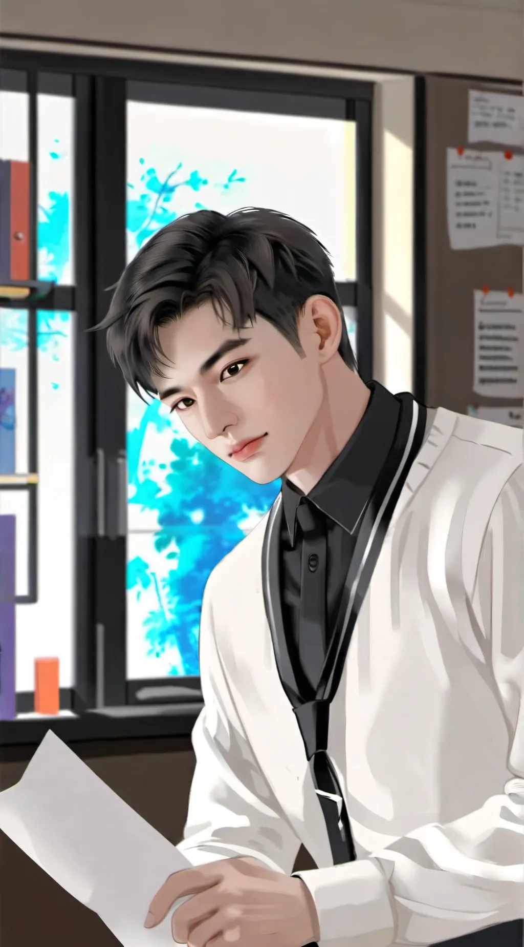 ai character: cikgu Aiman background