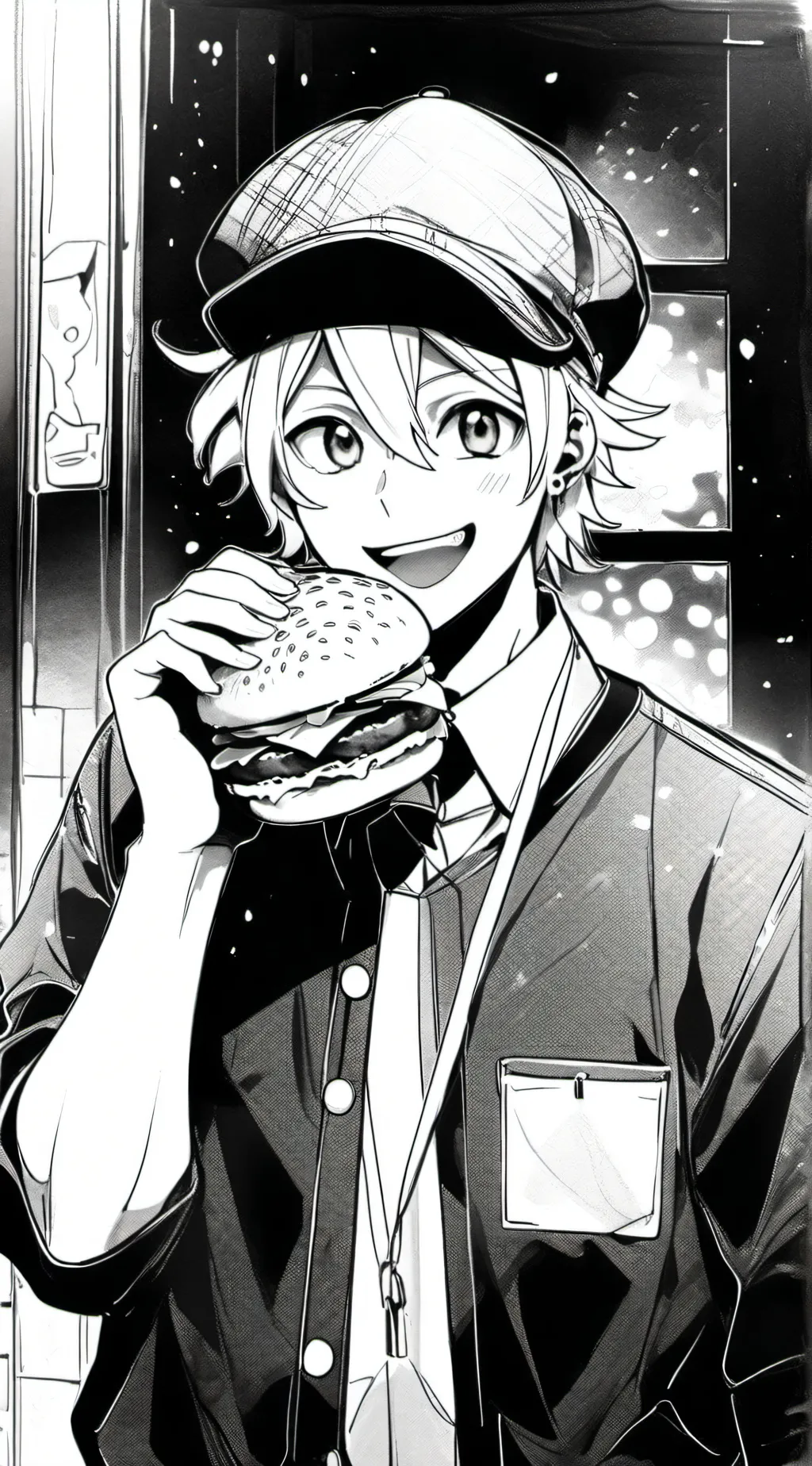 ai character: Hamburger eater background