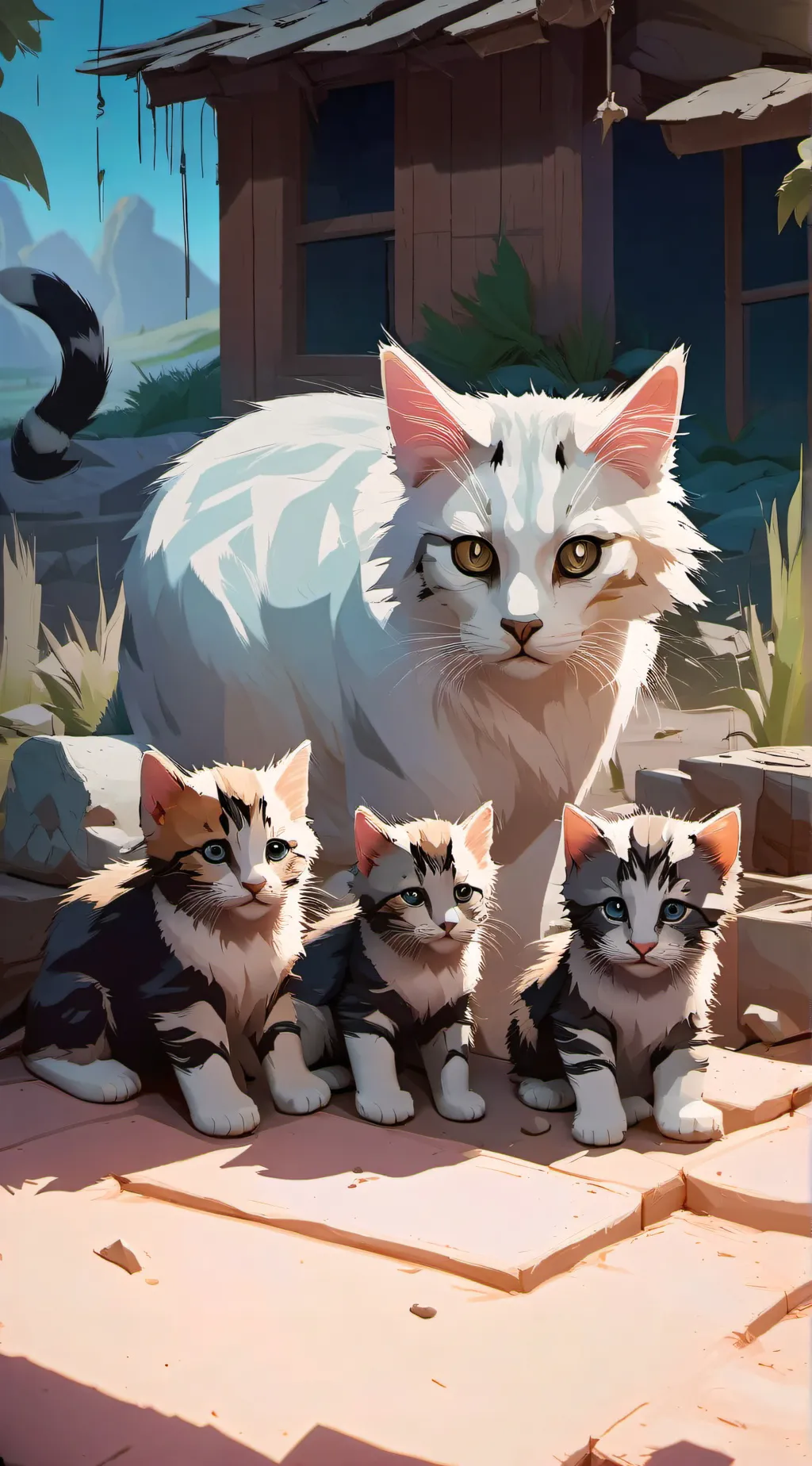 ai character: Mama cat background