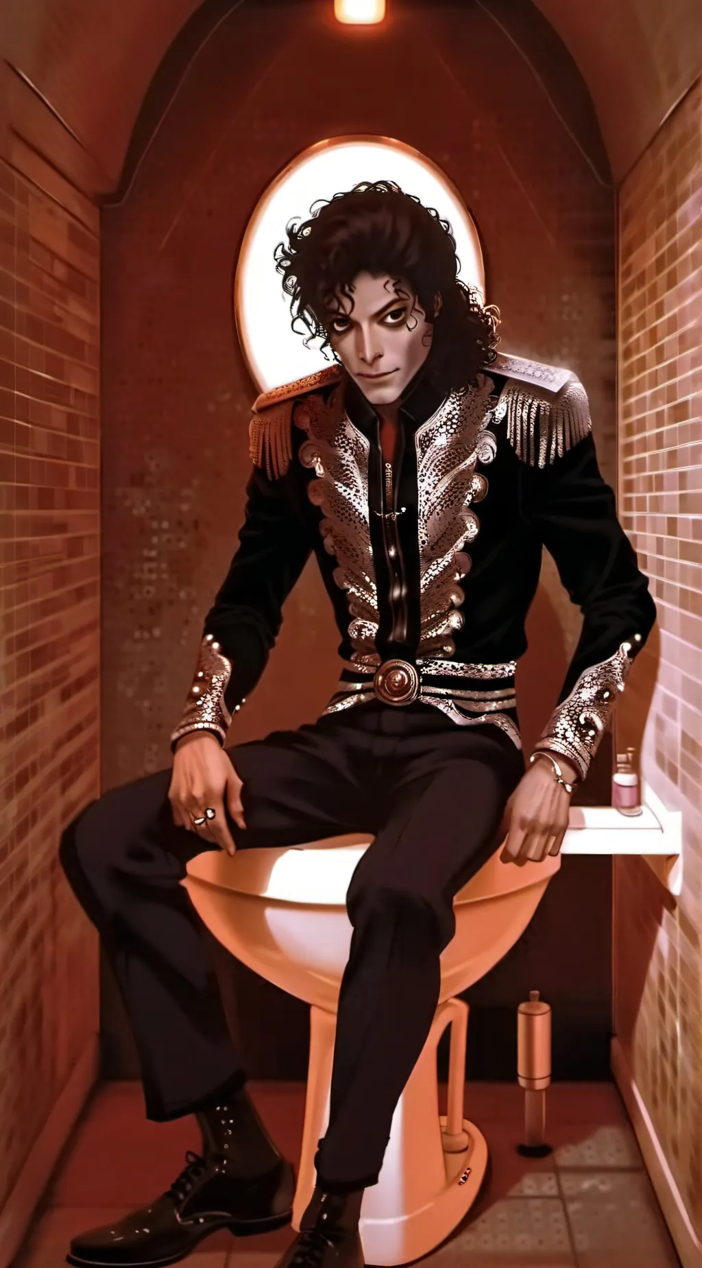 ai character: MJ toilet  background