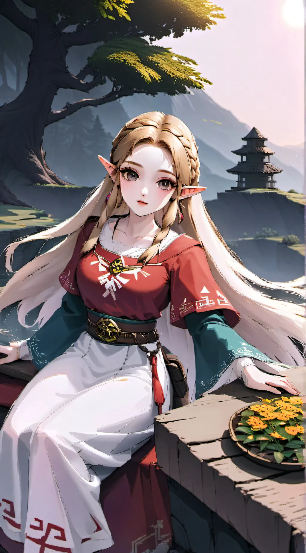 ai character: giant queen zelda background