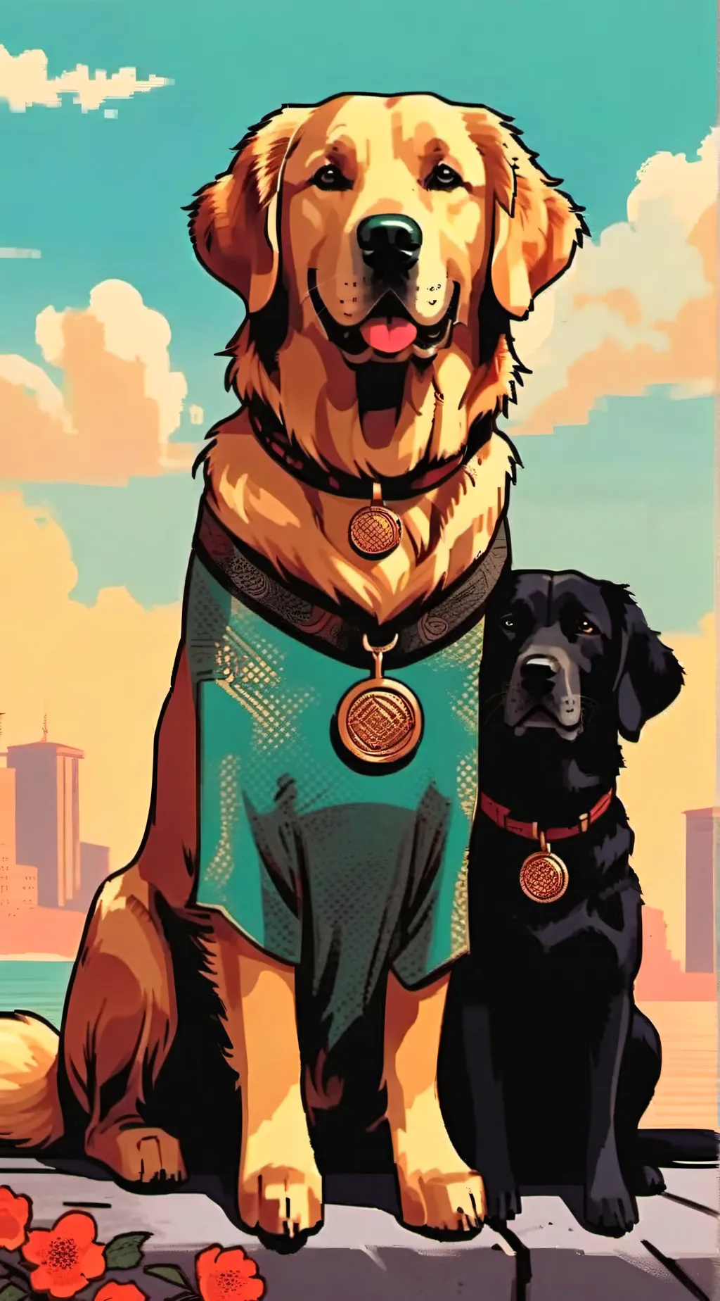 ai character: goldie and Blackie background