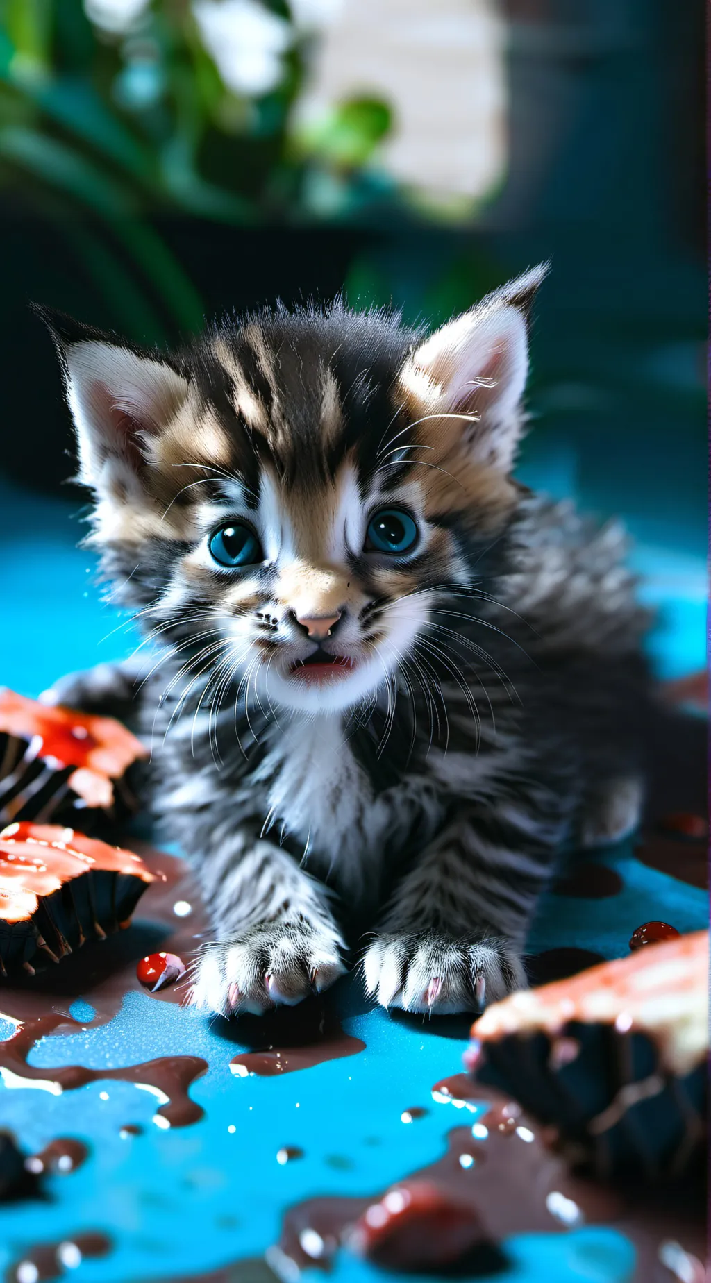 ai character: Kitten in pain background