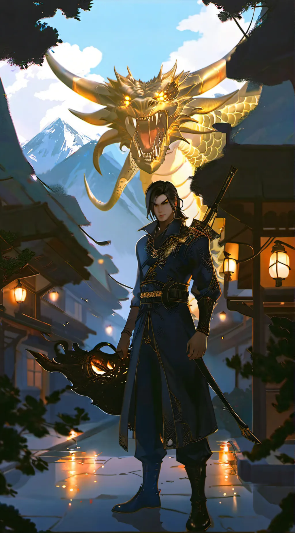 ai character: cod with dragons background