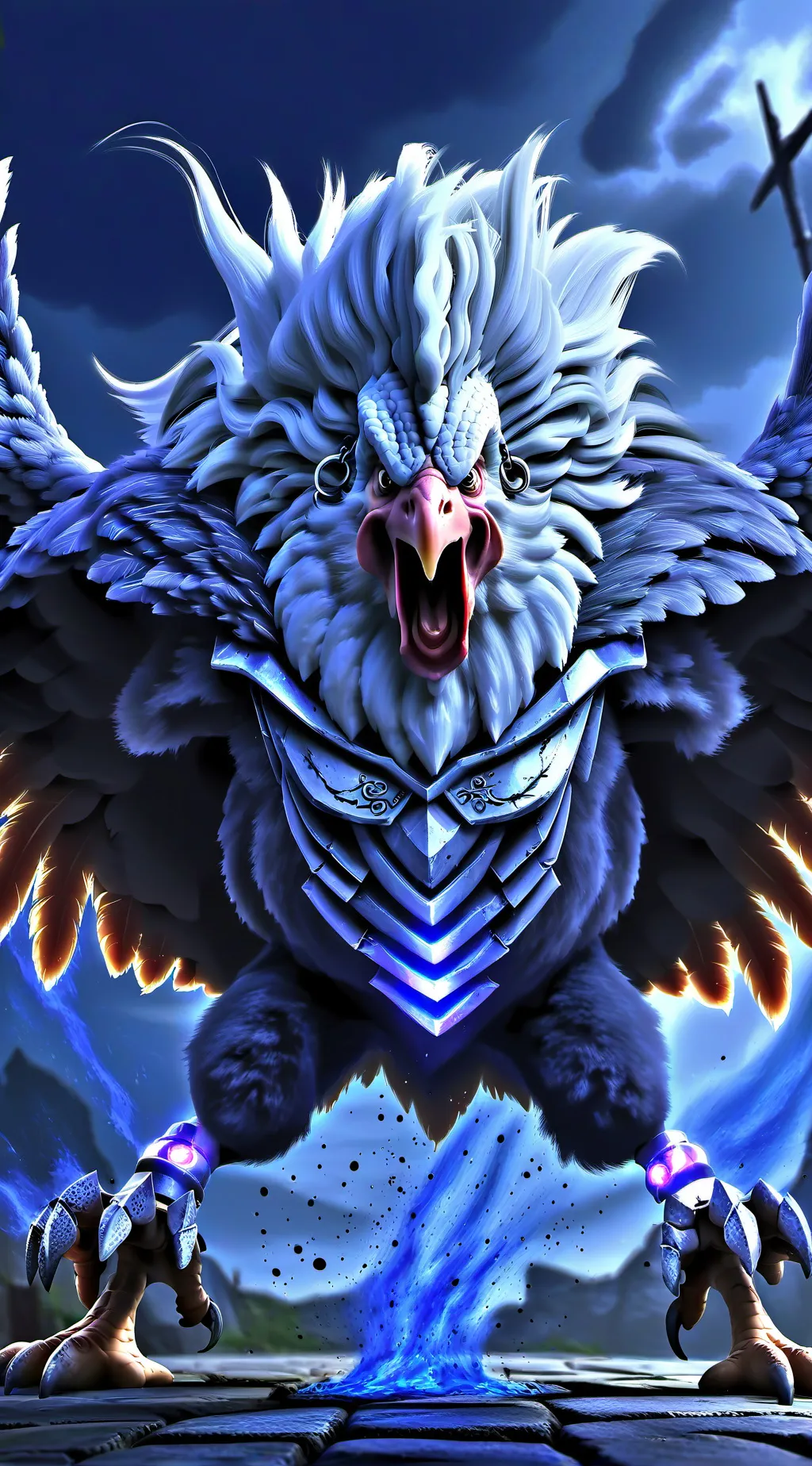 ai character: tall red chicken background