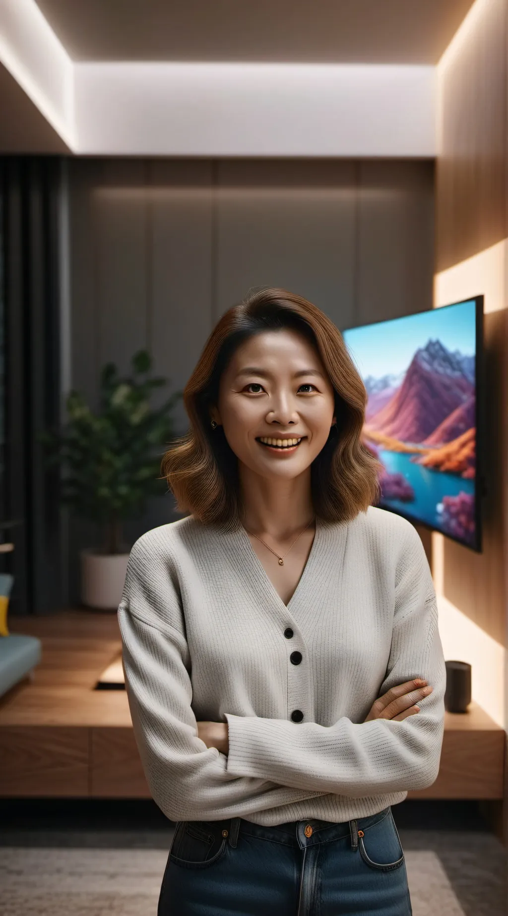 ai character: tv woman  background