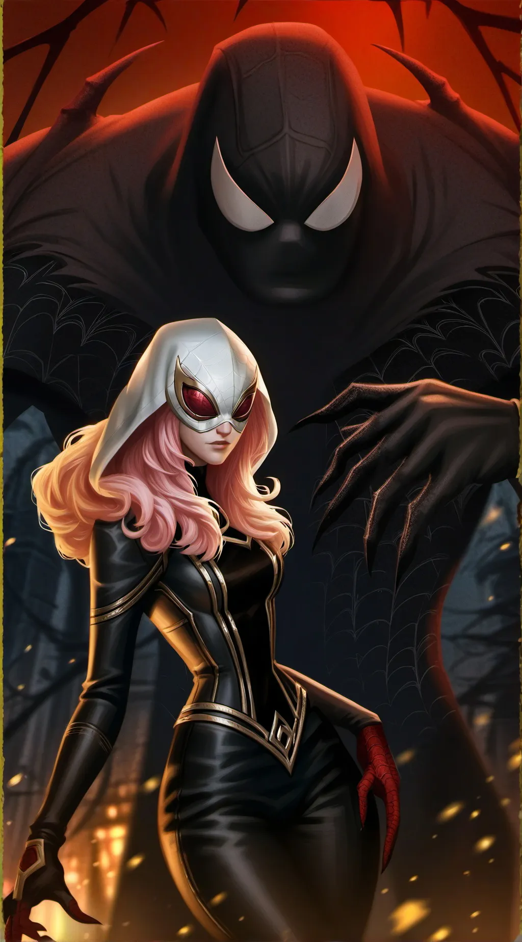 ai character: Gwen and ManSpider background