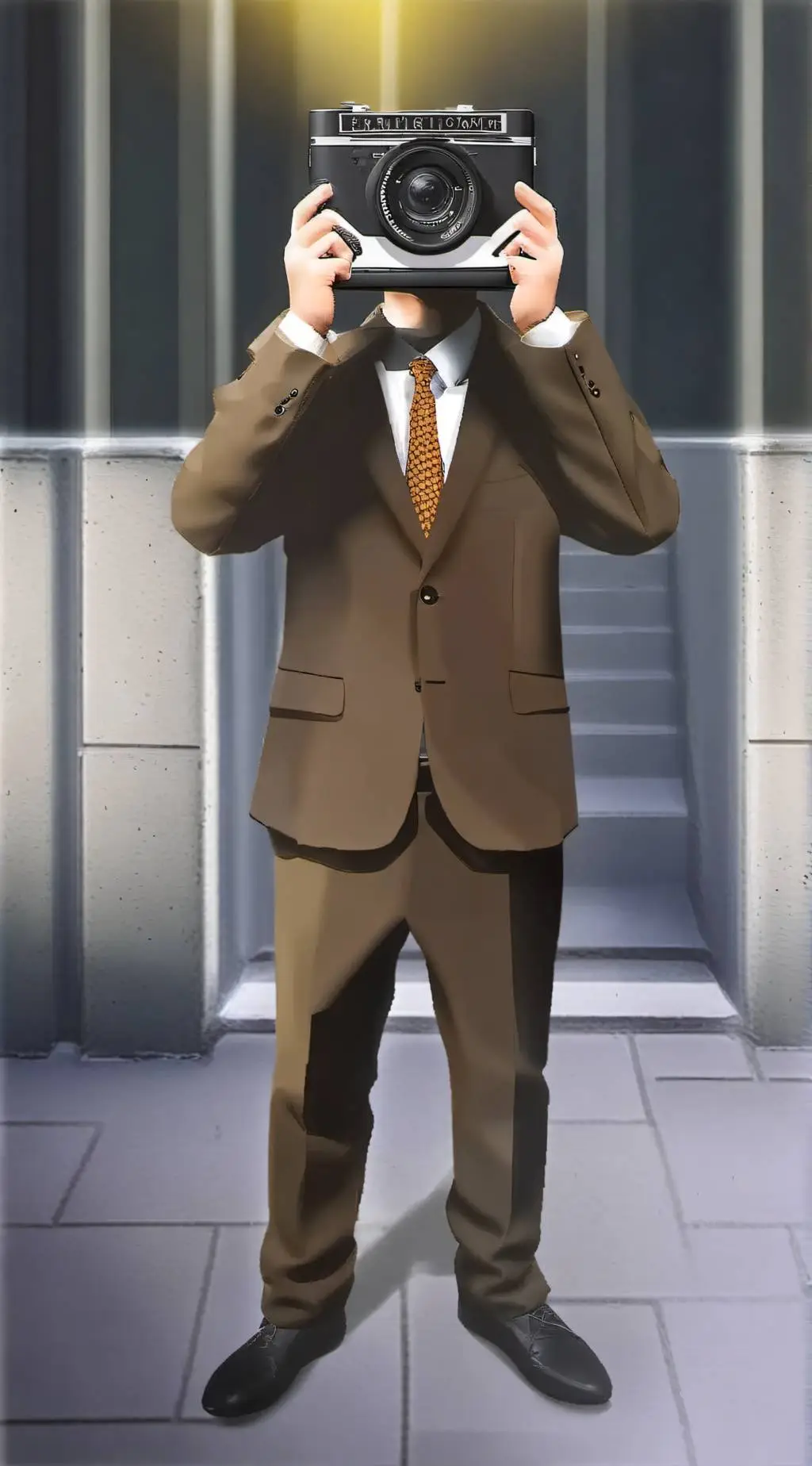 ai character: brown cameraman  background