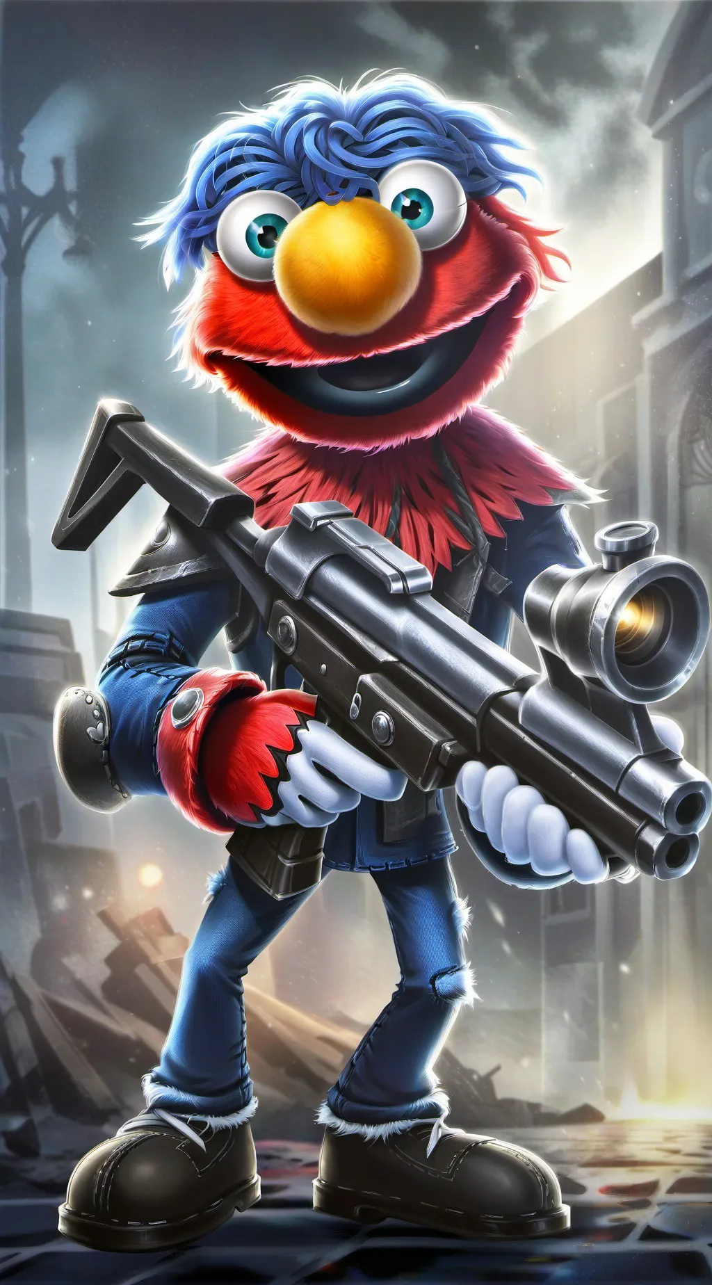 ai character: Elmo has a gun! background