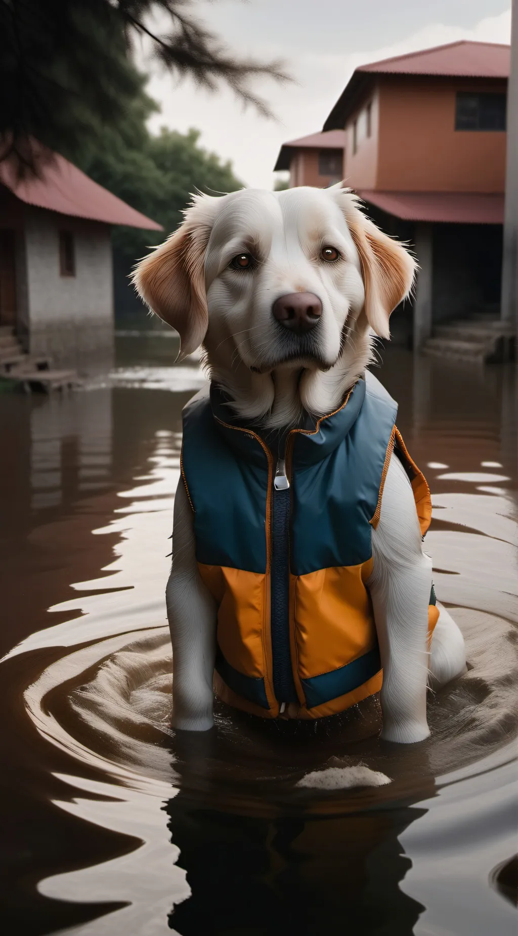 ai character: flood in china background