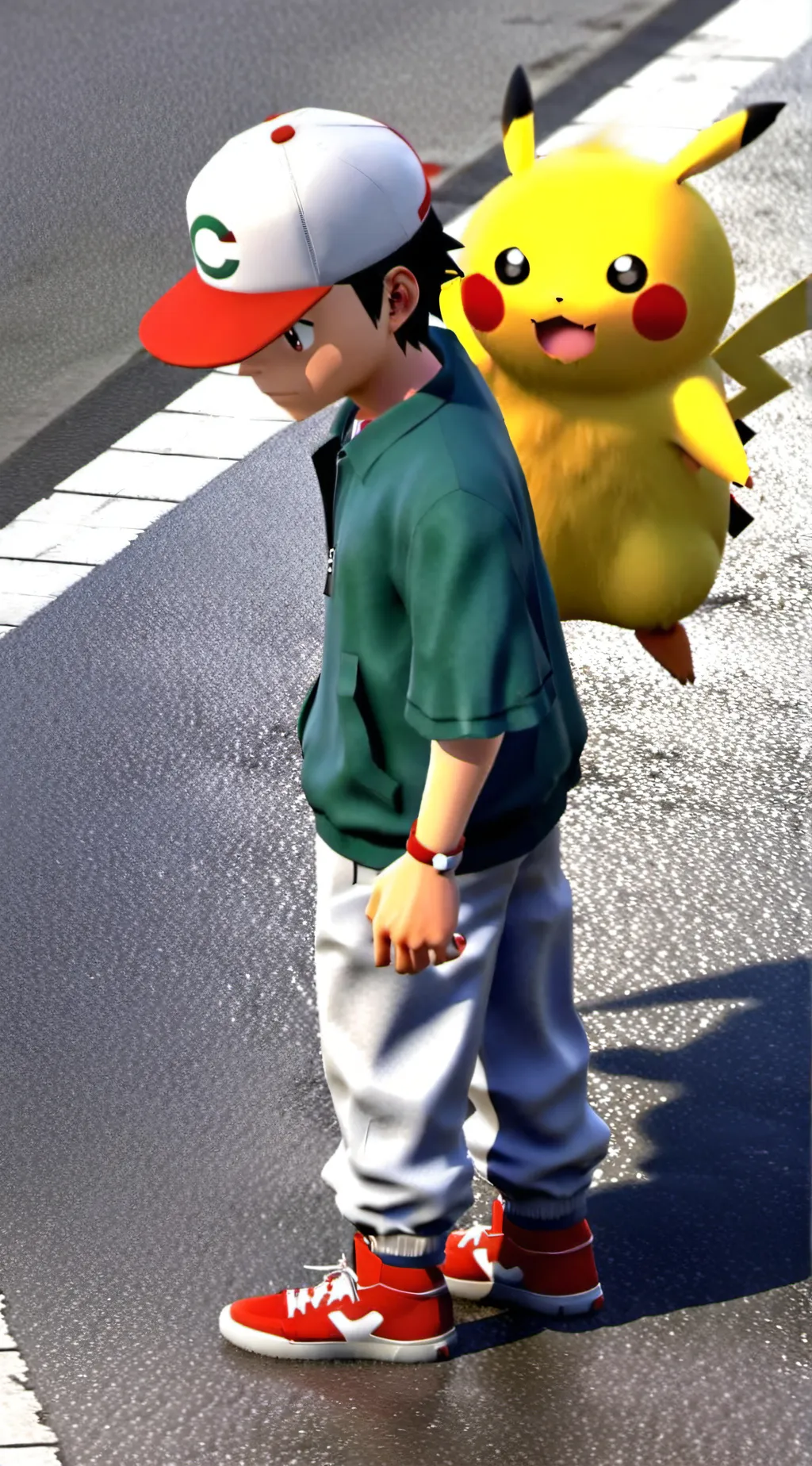 ai character: Ash and Pikachu background