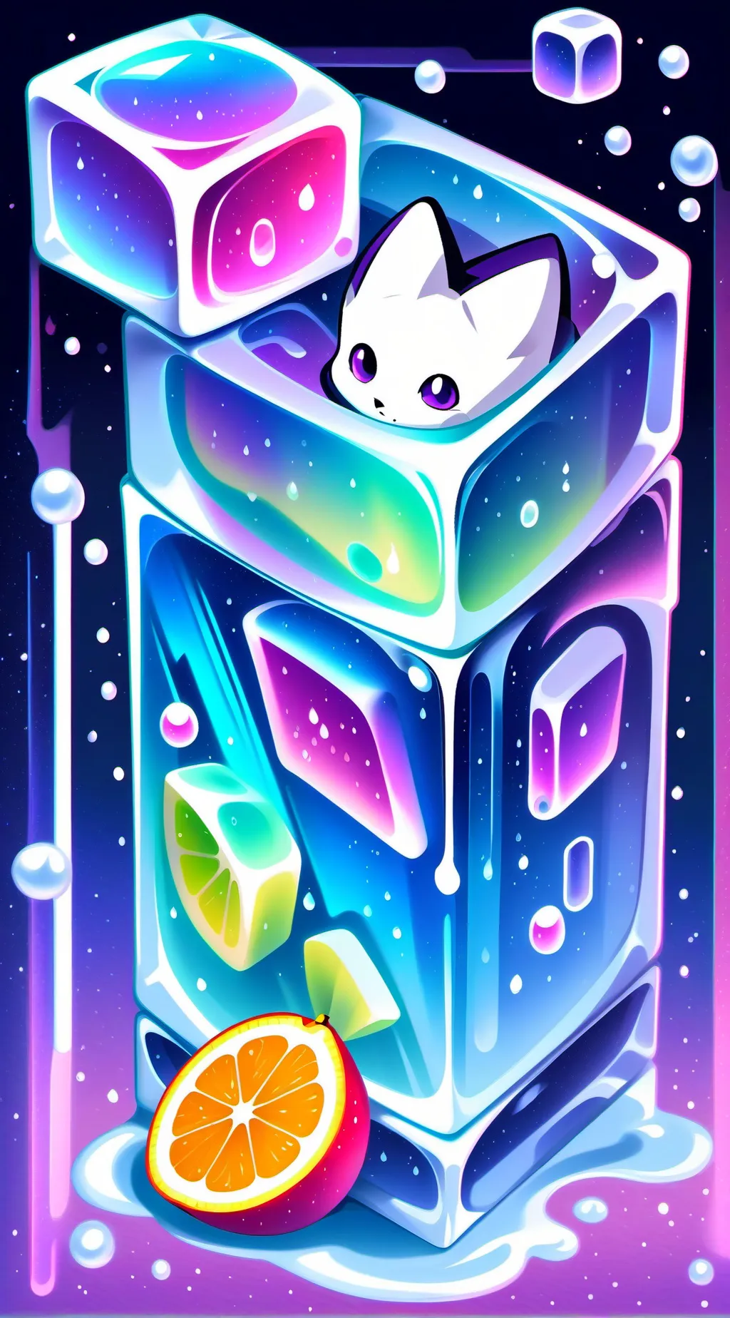 ai character: Little fox in ice background