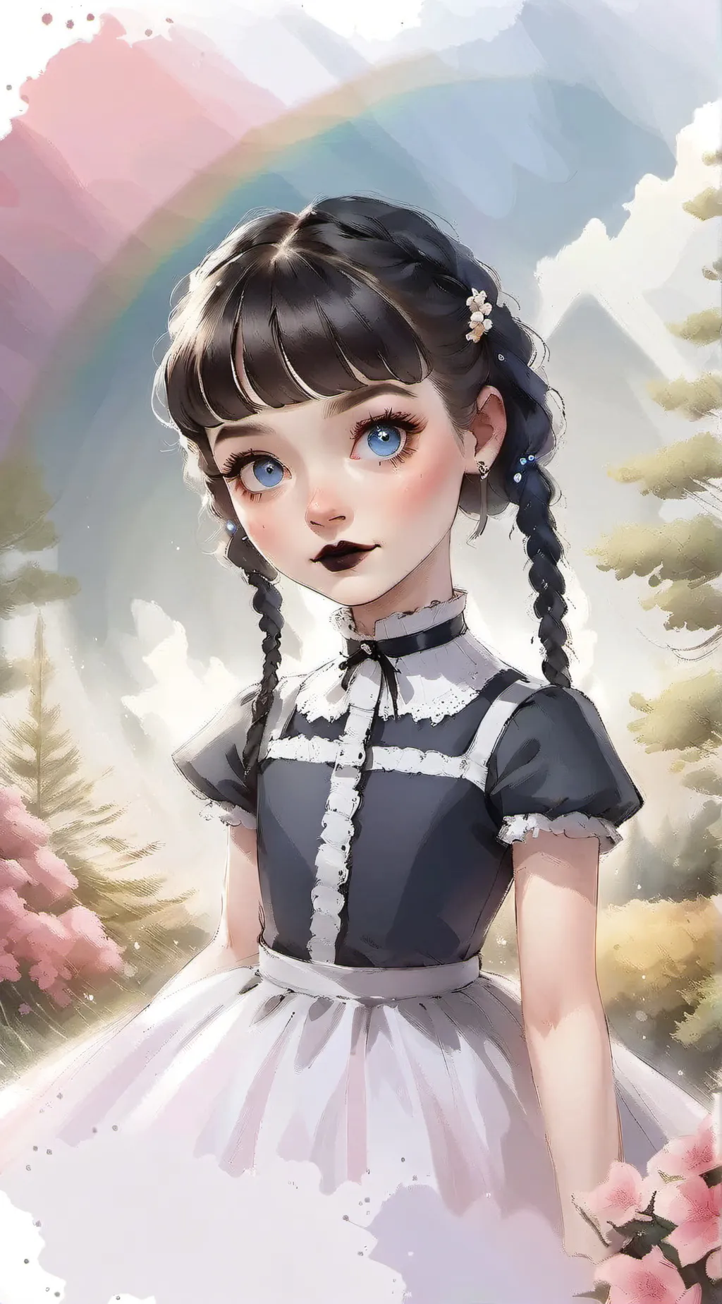 ai character: enid and wensday  background