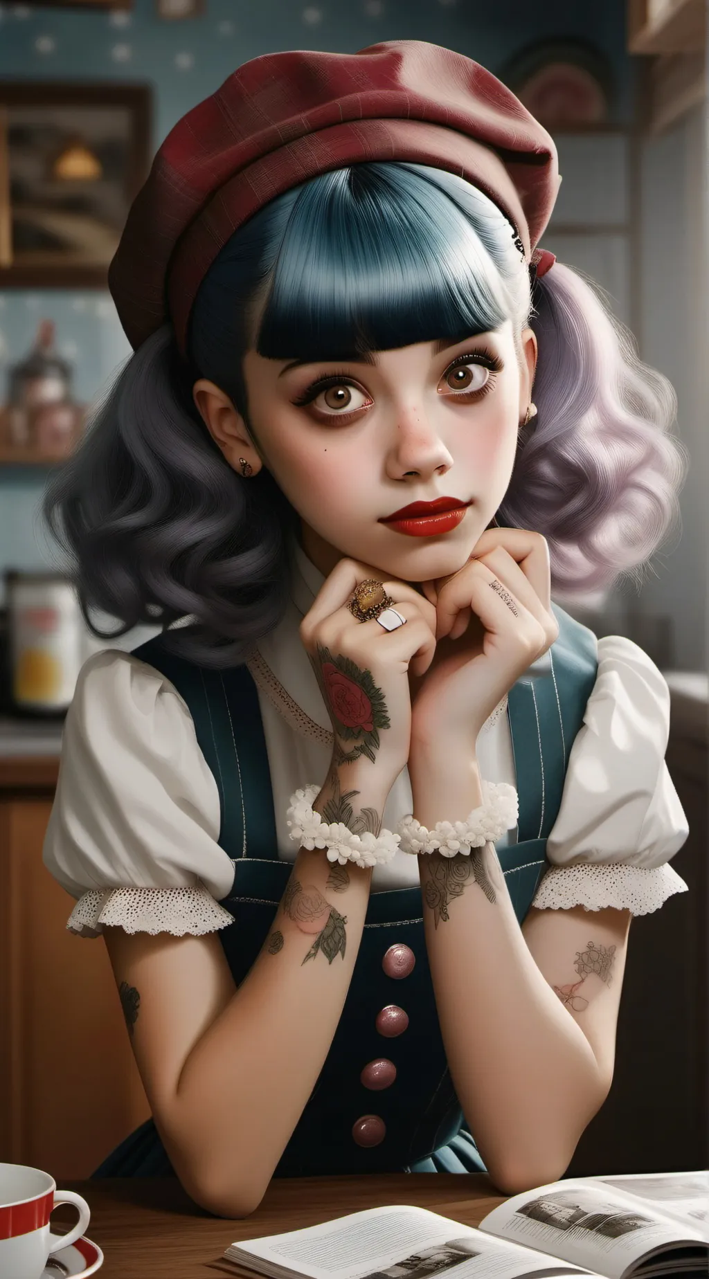 ai character: Melanie Martinez  background
