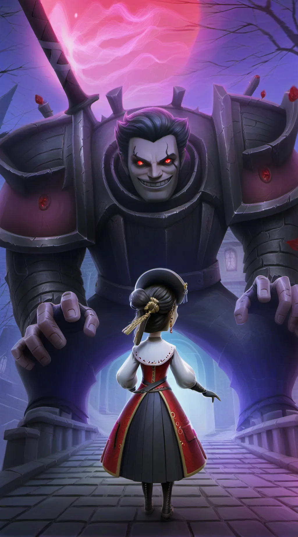 ai character: Scary girl  background