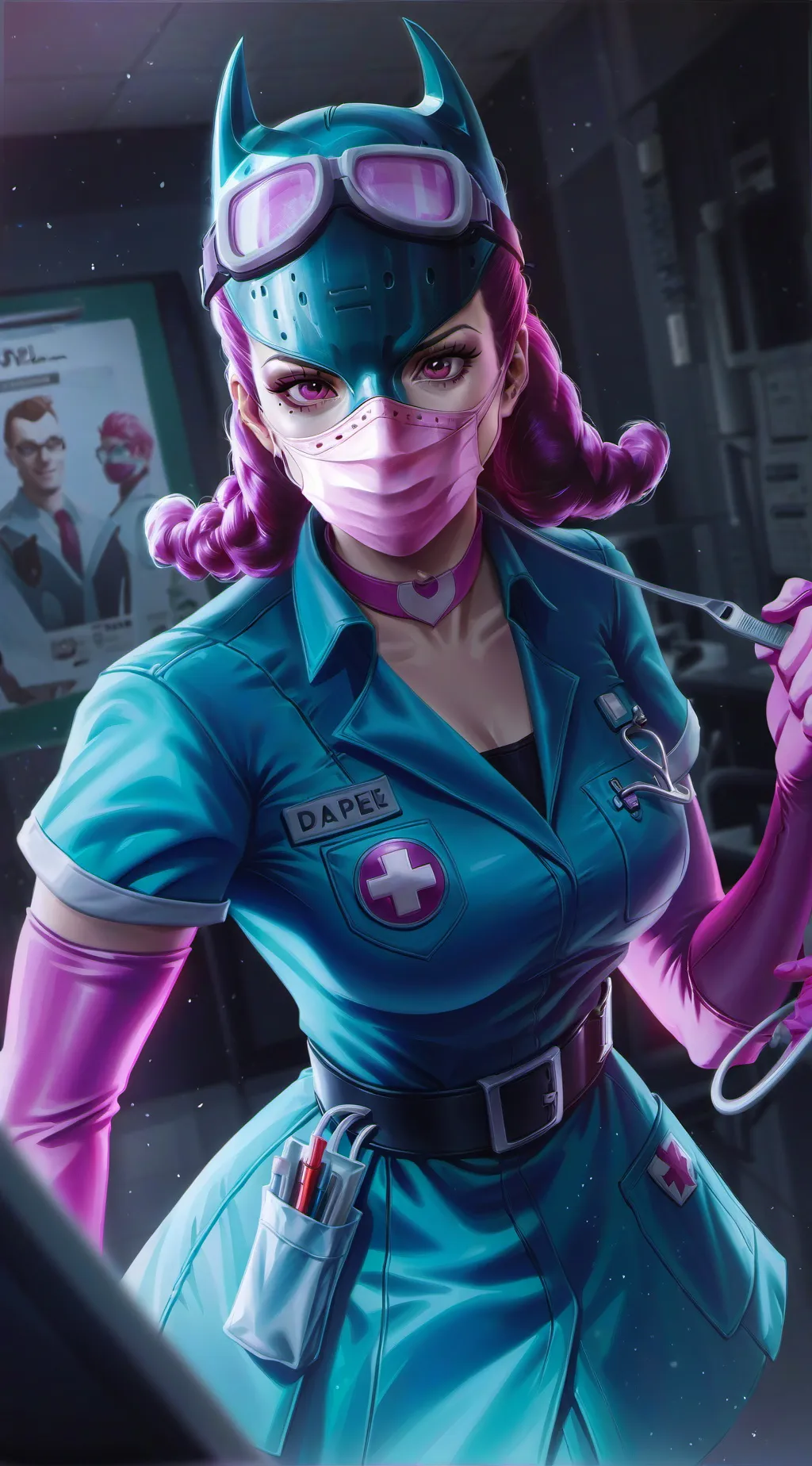 ai character: Batgirl dentist  background