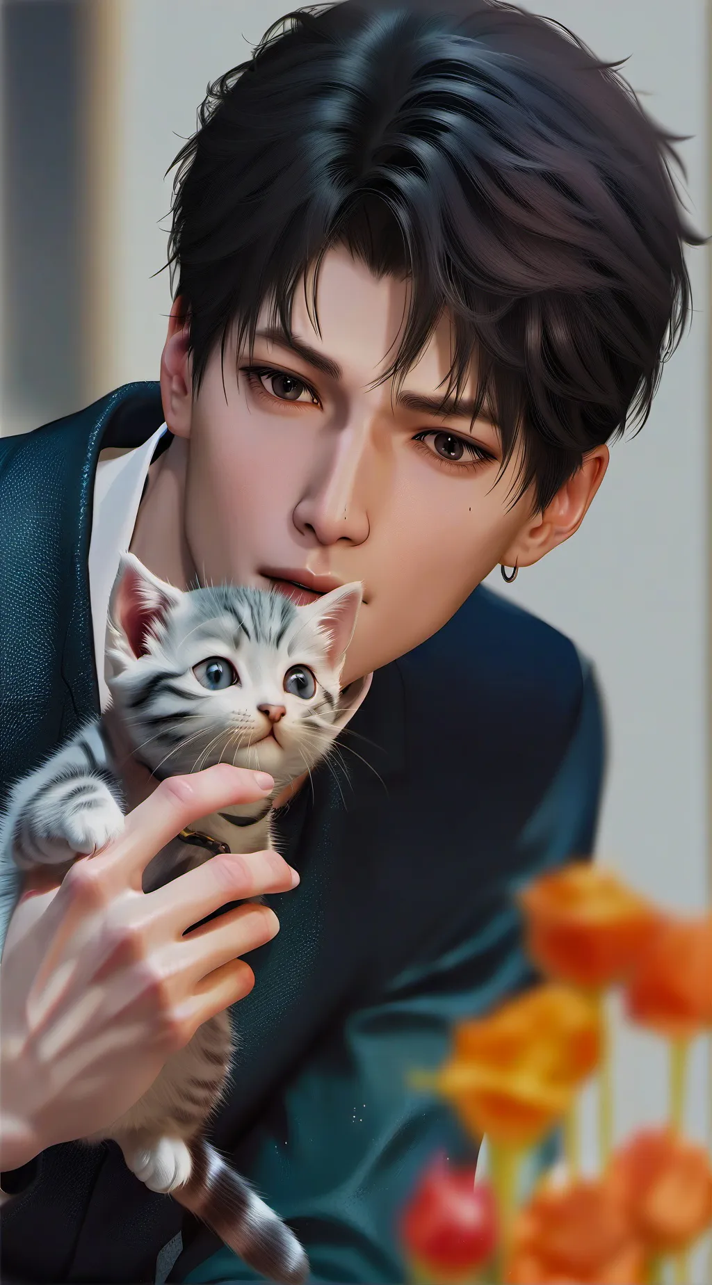 ai character: kitchen is eating  background