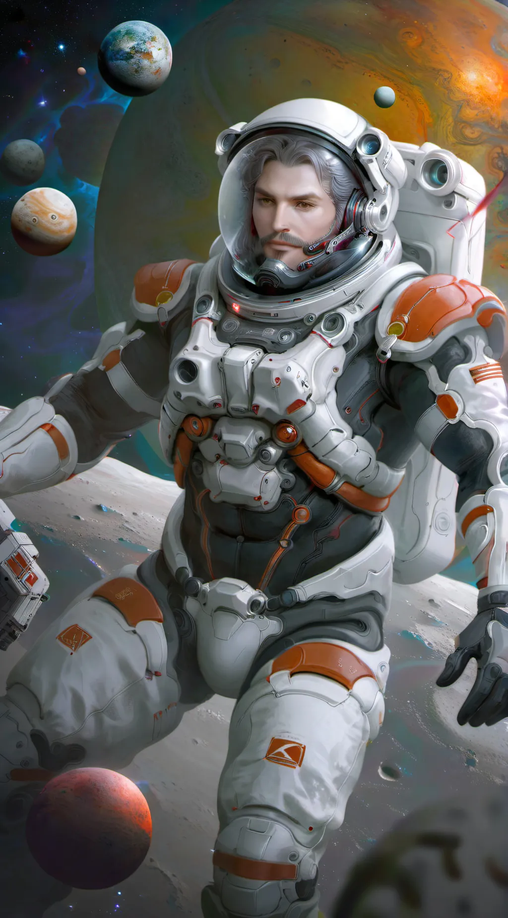 ai character: the group of space background