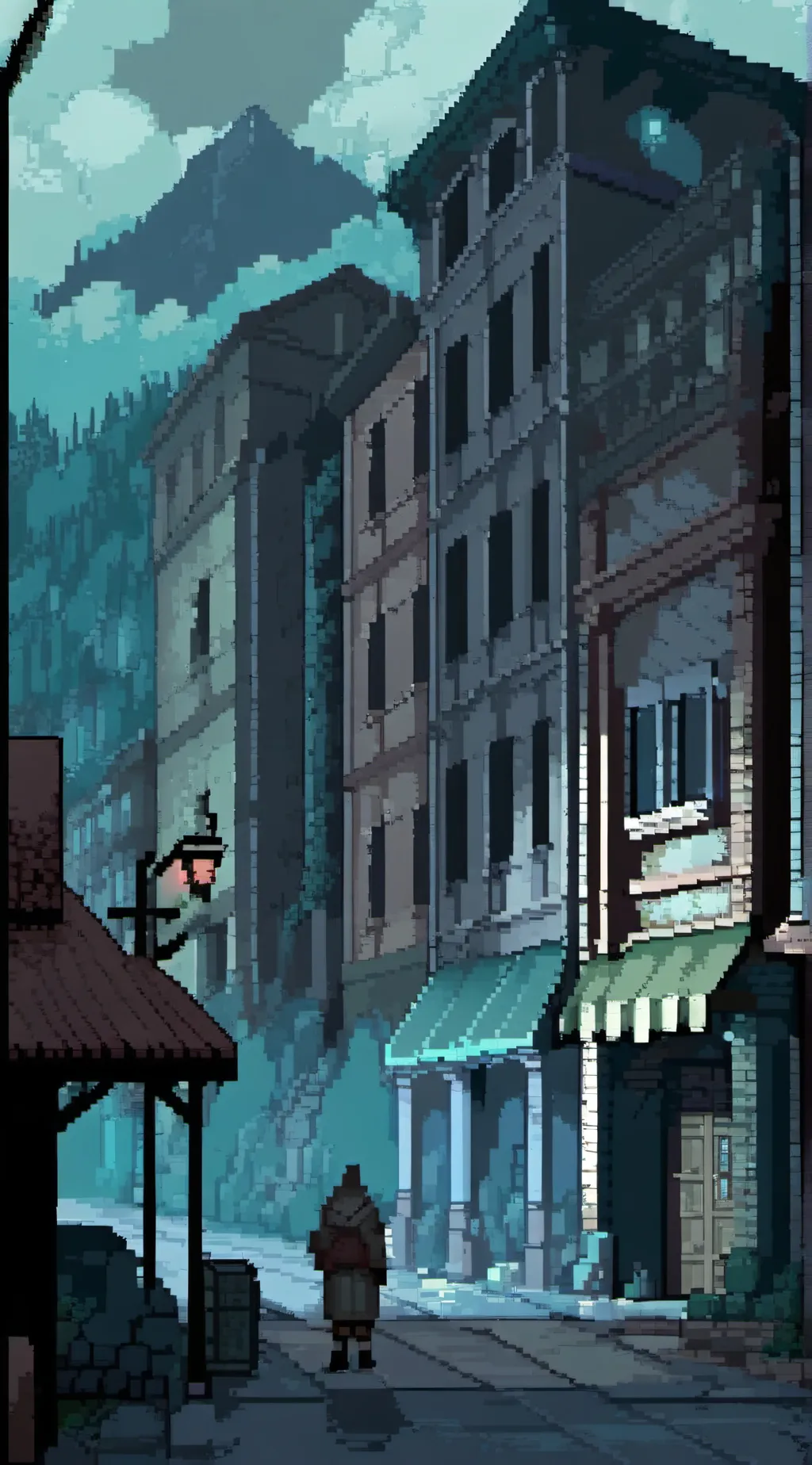 ai character: Abandoned city background