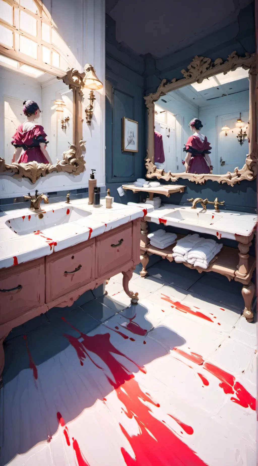 ai character: blood in girl bath background