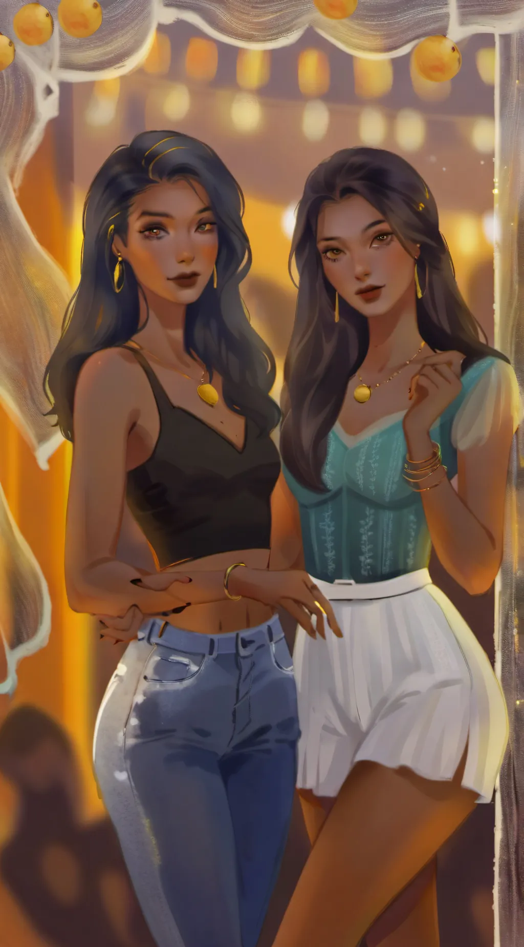 ai character: Maria and Lucy  background