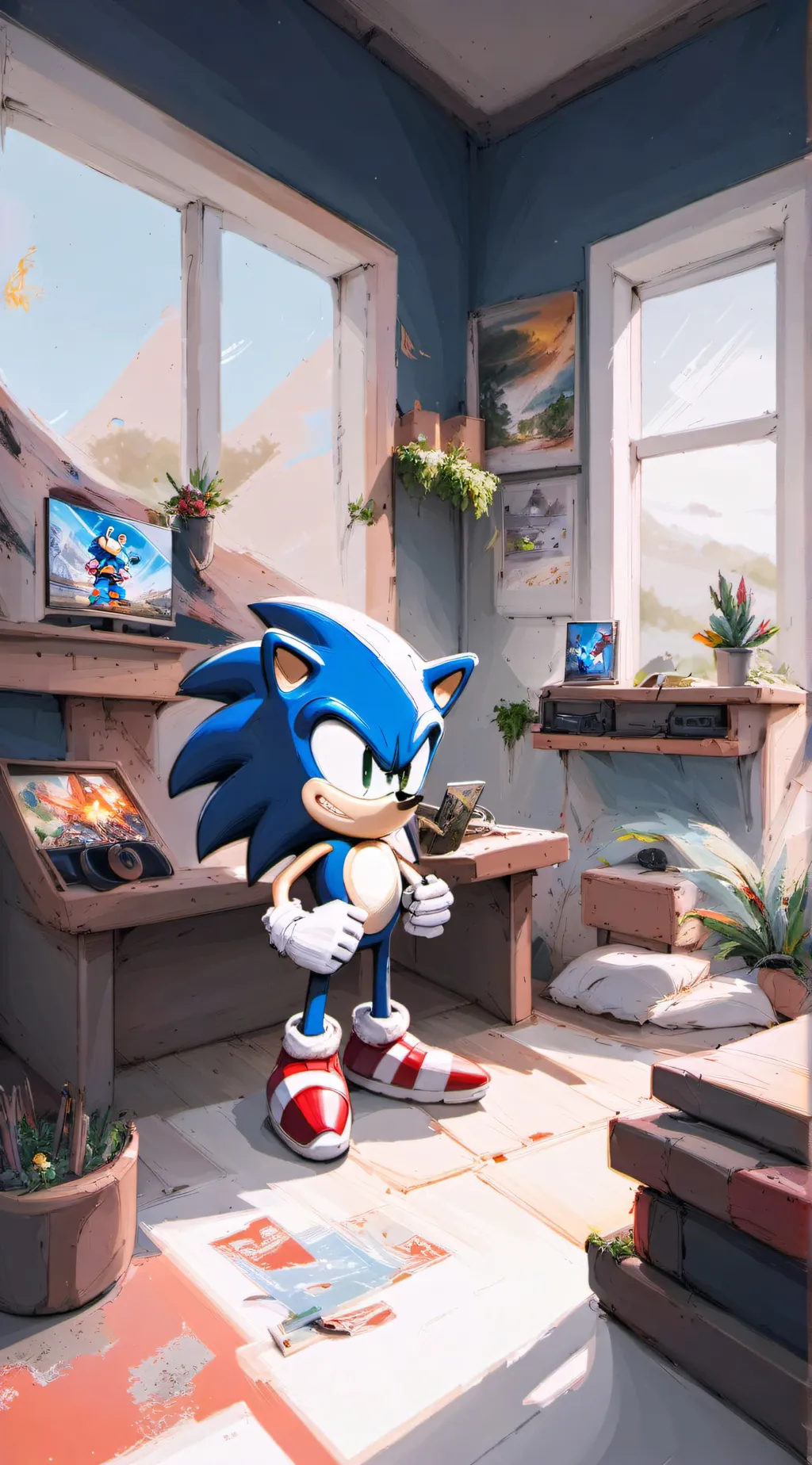 ai character: Sonic .T. Hedgehog background
