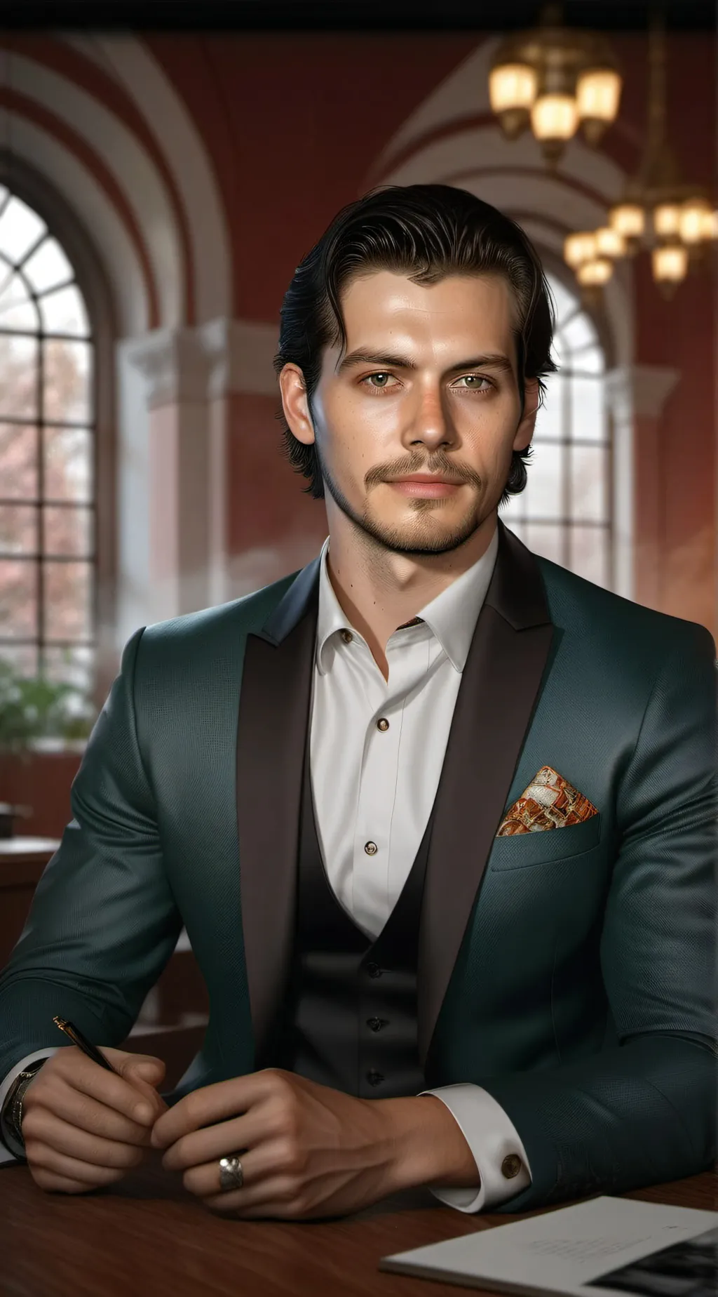 ai character: henry cavill  background