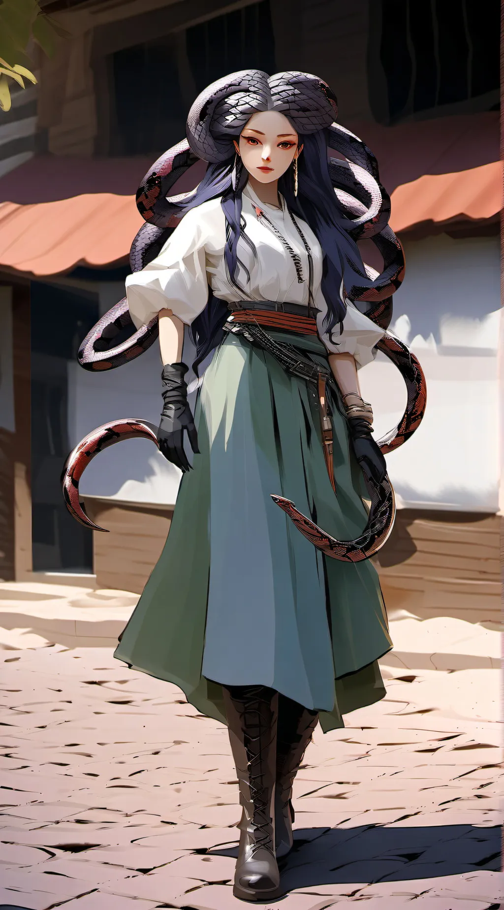 ai character: medusa boots girl  background