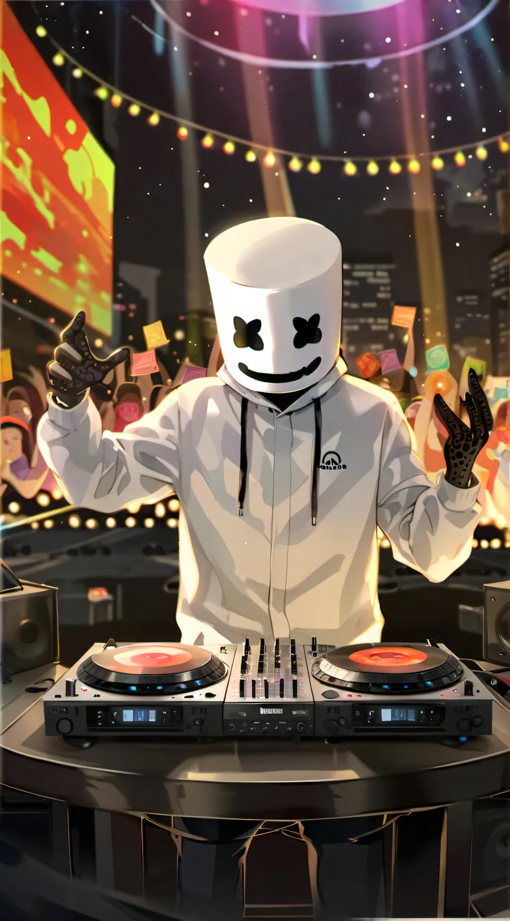 ai character: marshmello  background