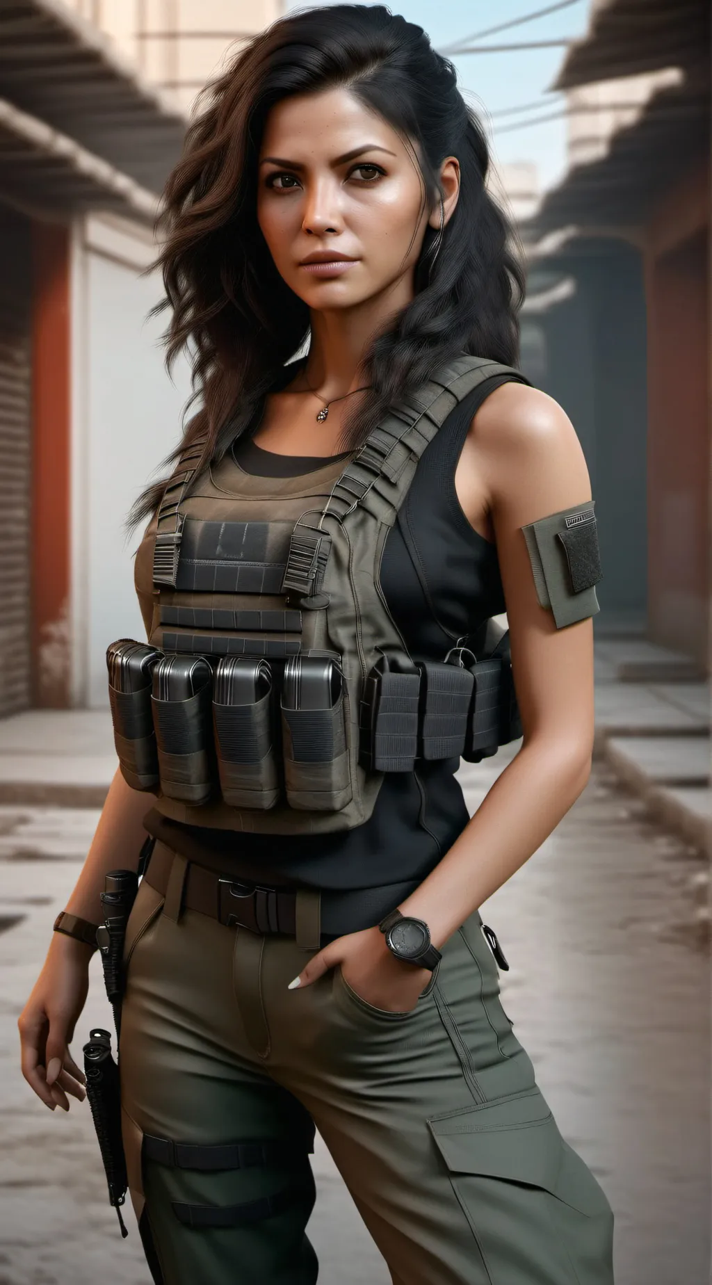 ai character: Black ops girl background
