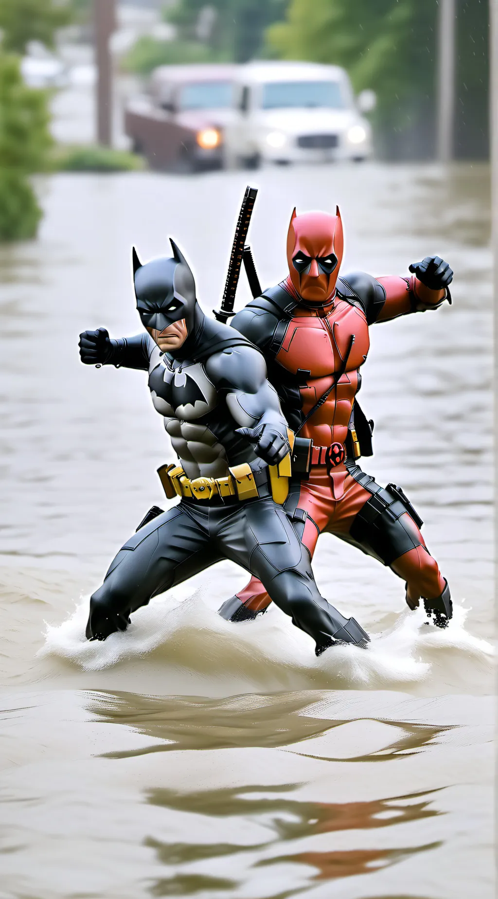 ai character: Deadpool & batman  background