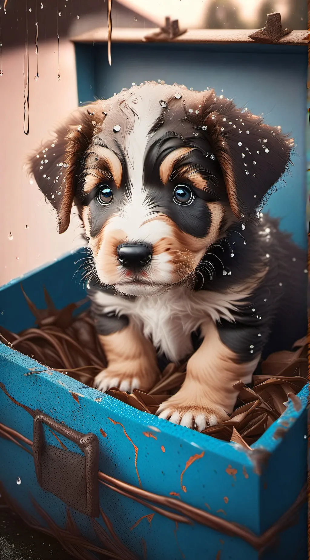 ai character: Puppy in the rain  background