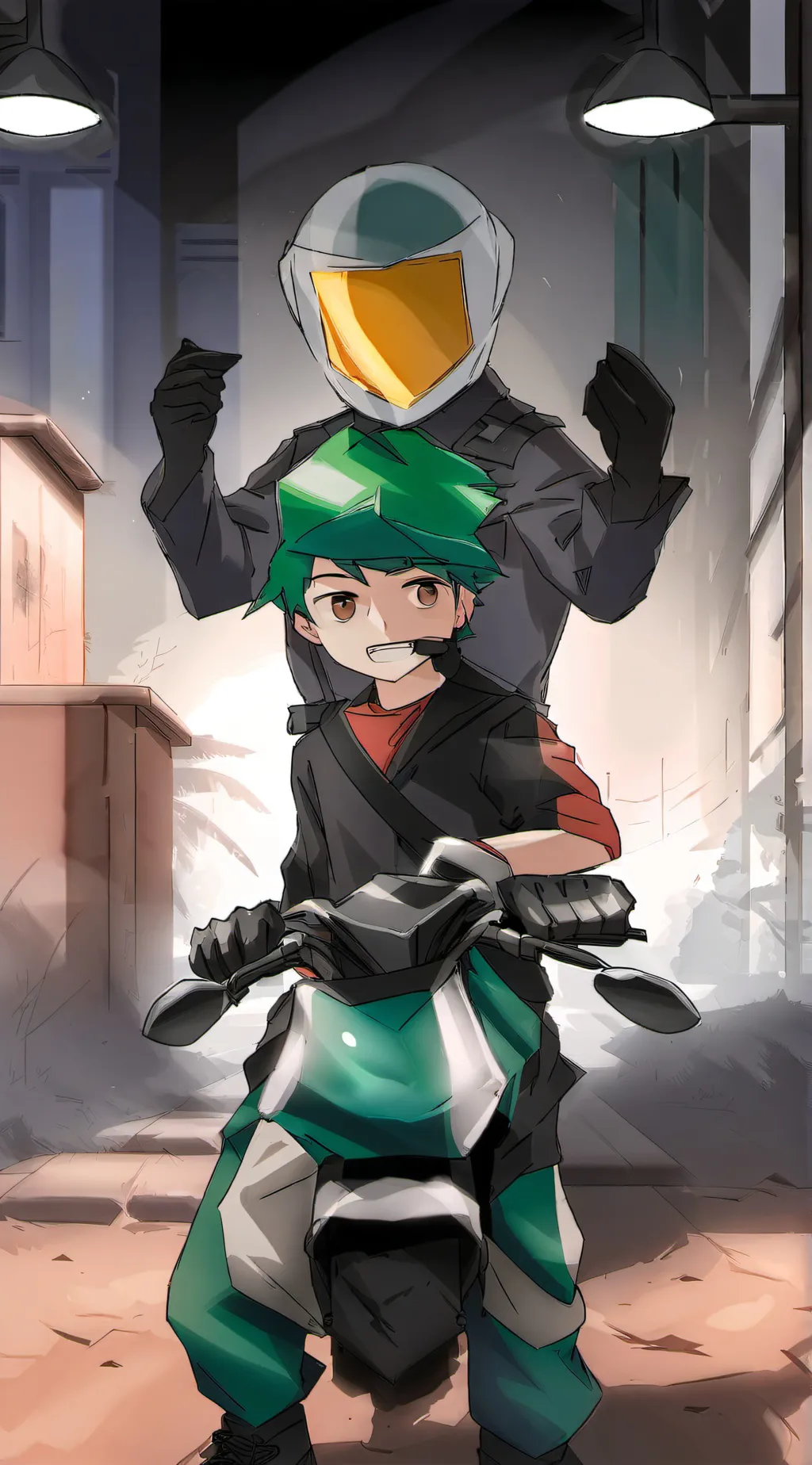 ai character: Motorcycle hero  background