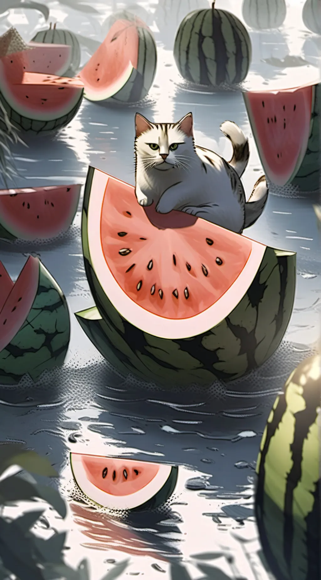 ai character: Water melon cat background