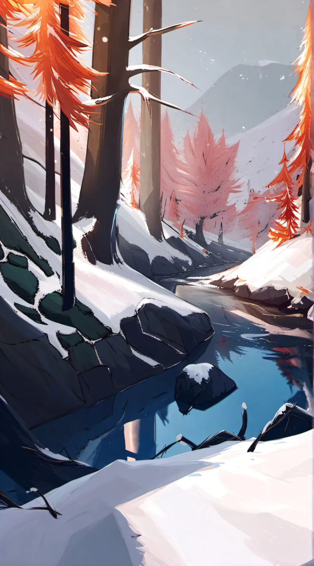 ai character: Snowy forest  background