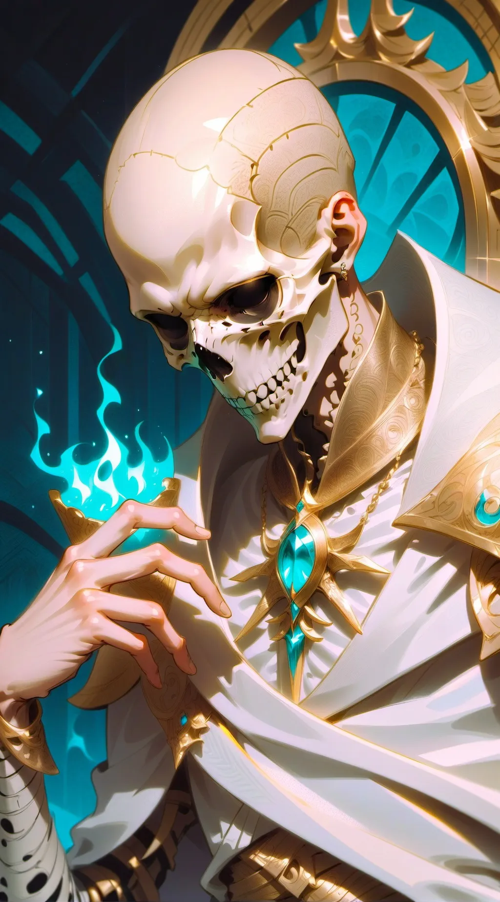 ai character: Roasting skeleton  background