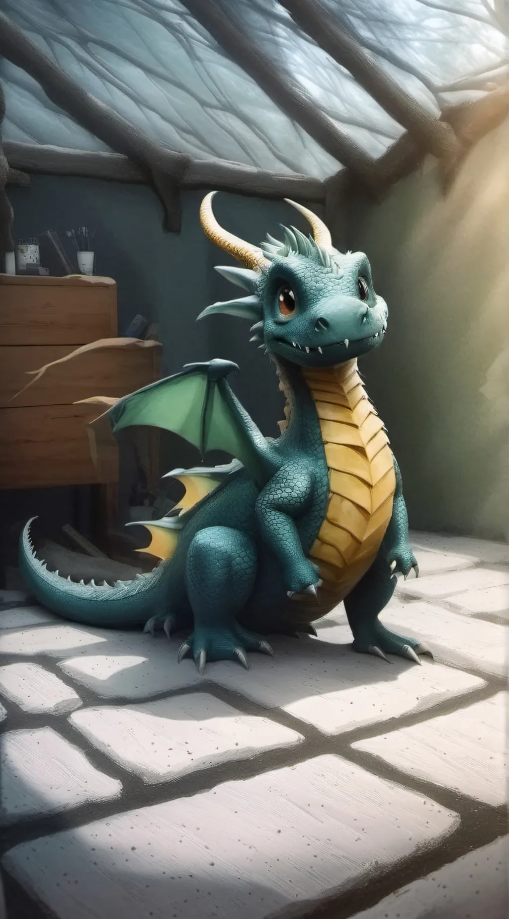 ai character: cute dragon  background