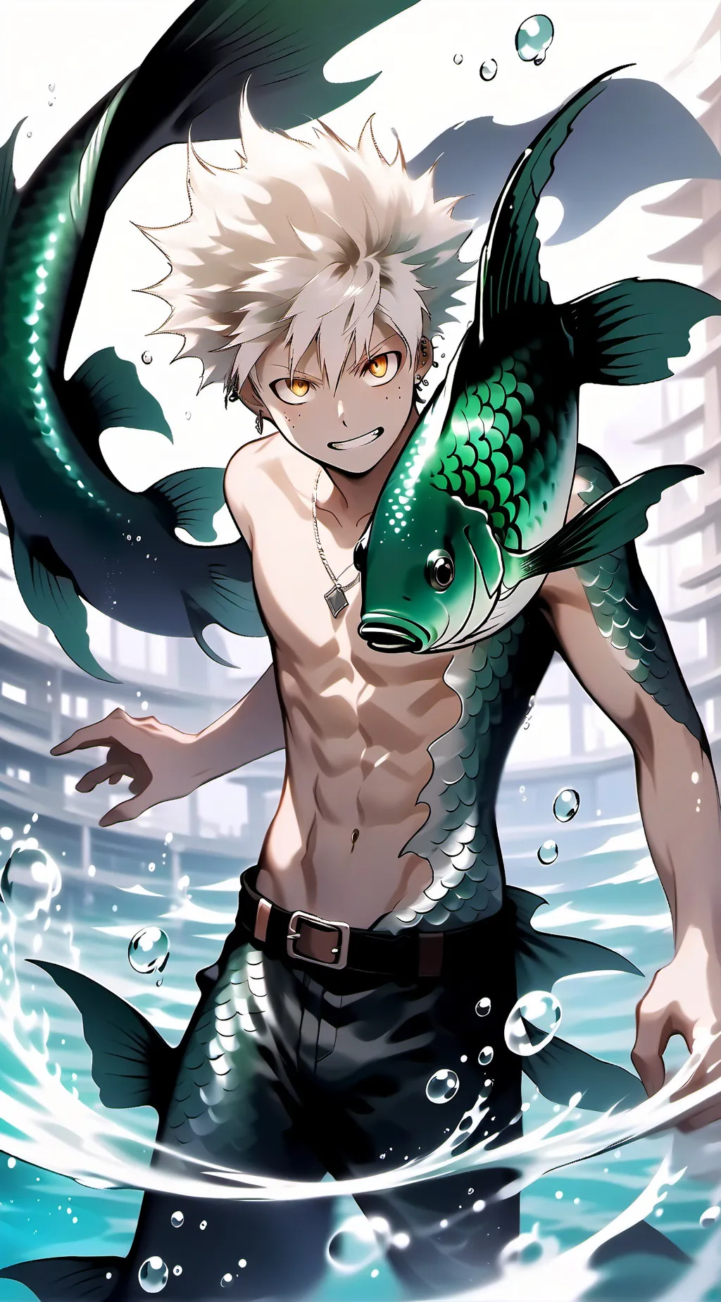 ai character: Mermaid bakugo  background