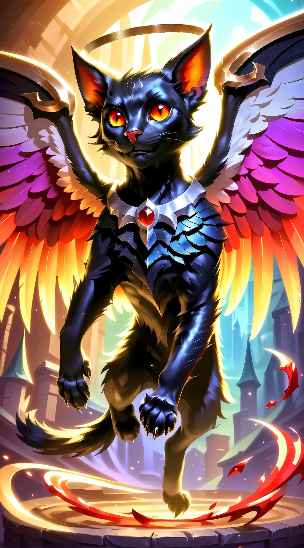 ai character: evil and angel cat background