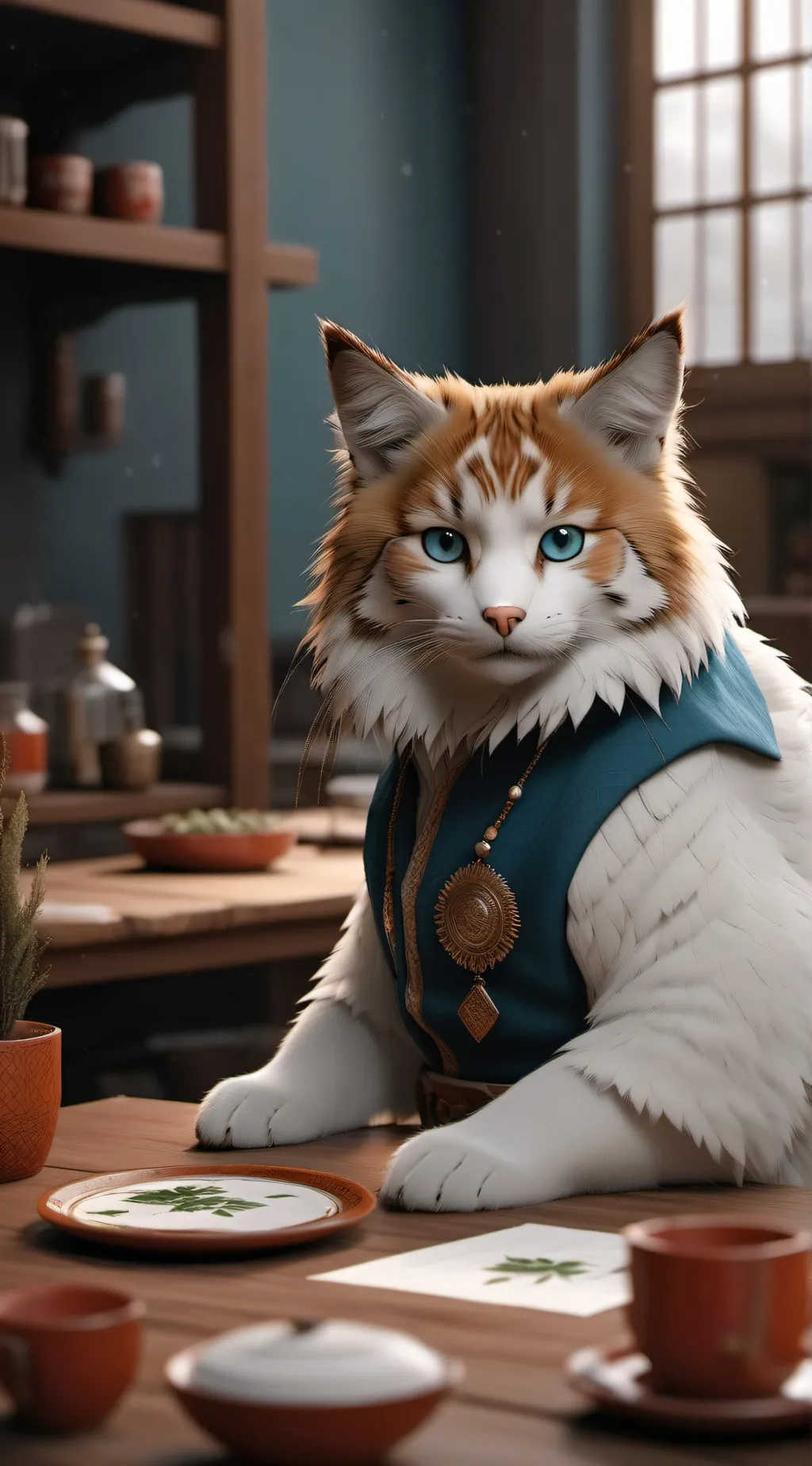 ai character:  a cat  background